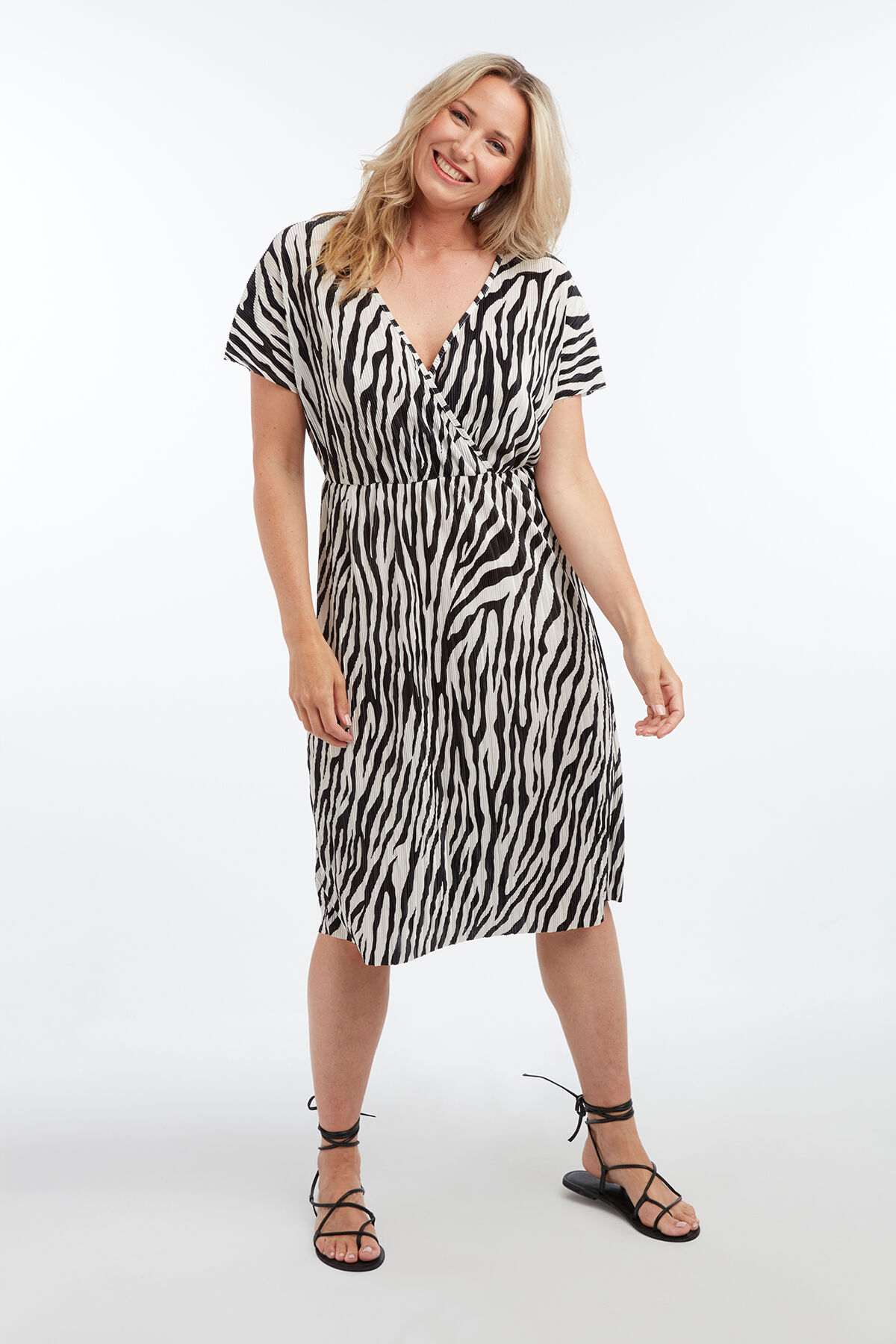 Pliss&eacute; jurk met zebra print  image number 3
