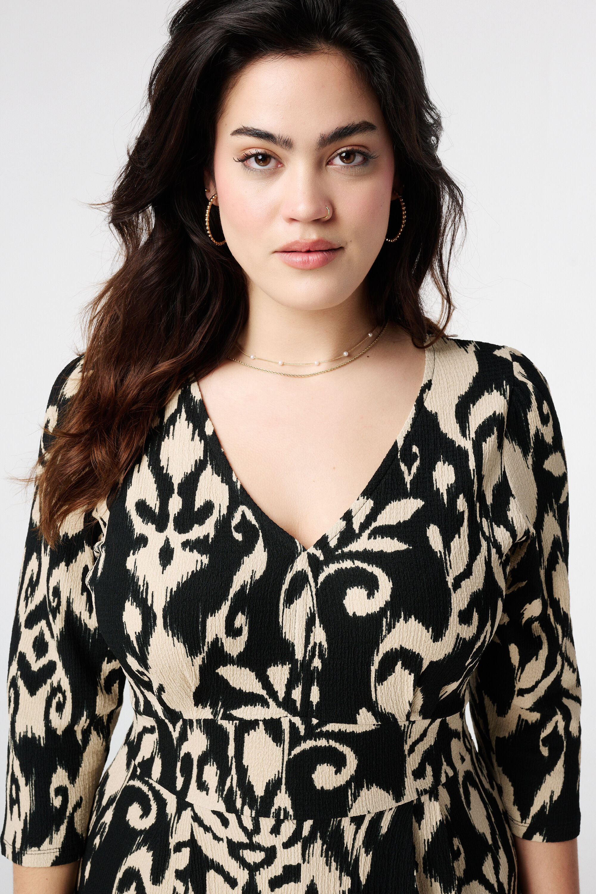 Midi jurk met structuur en print image number 4