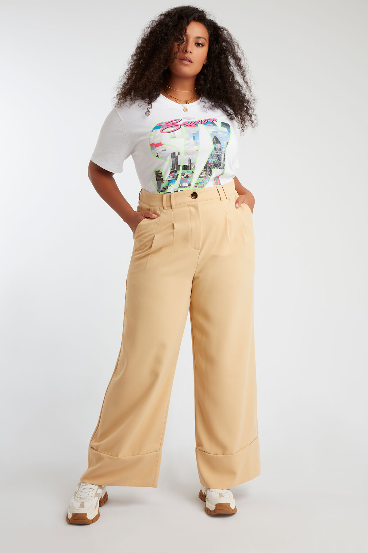 Wijde broek met bandplooien image number 3