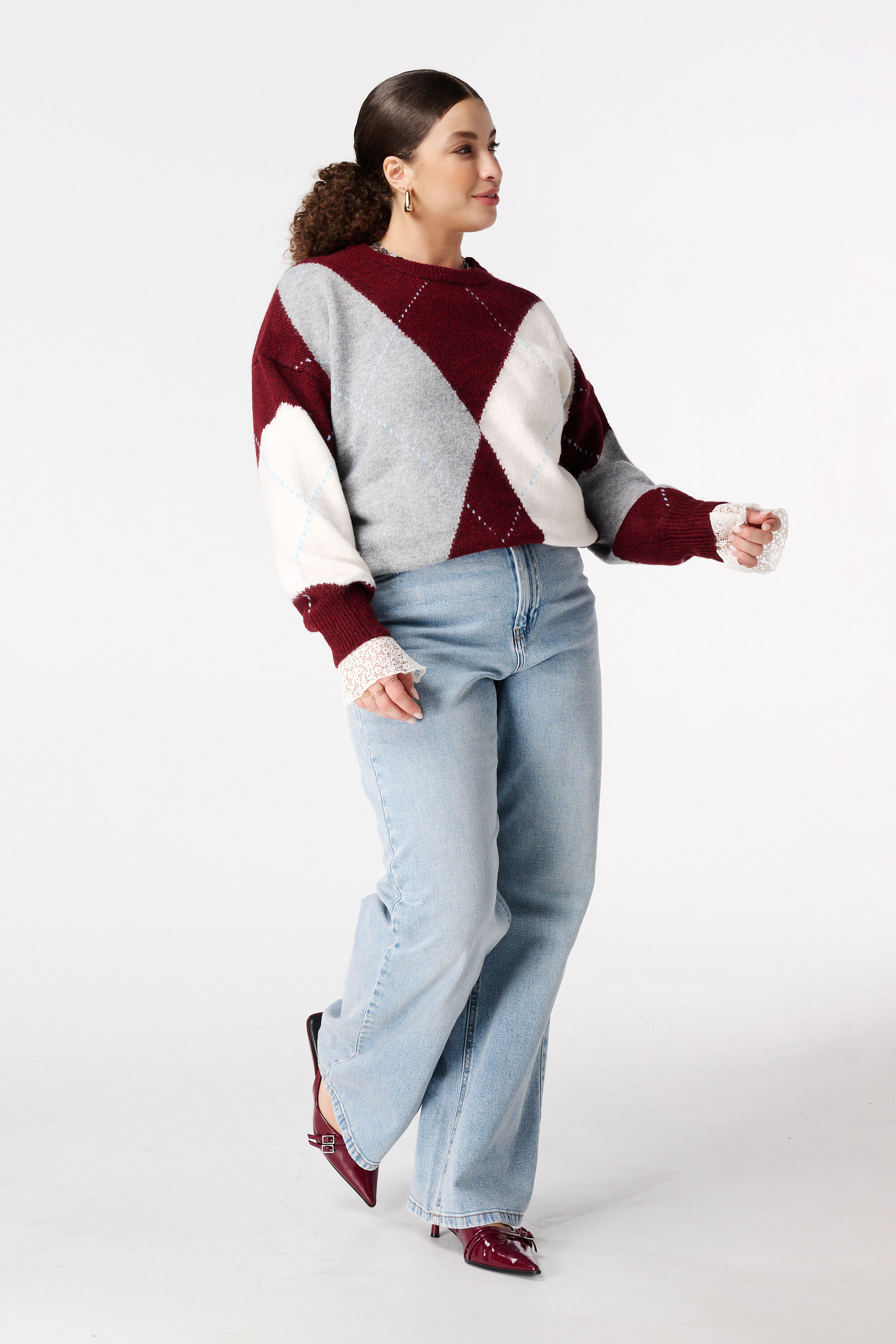 Gebreide trui met ruit patroon image number 5