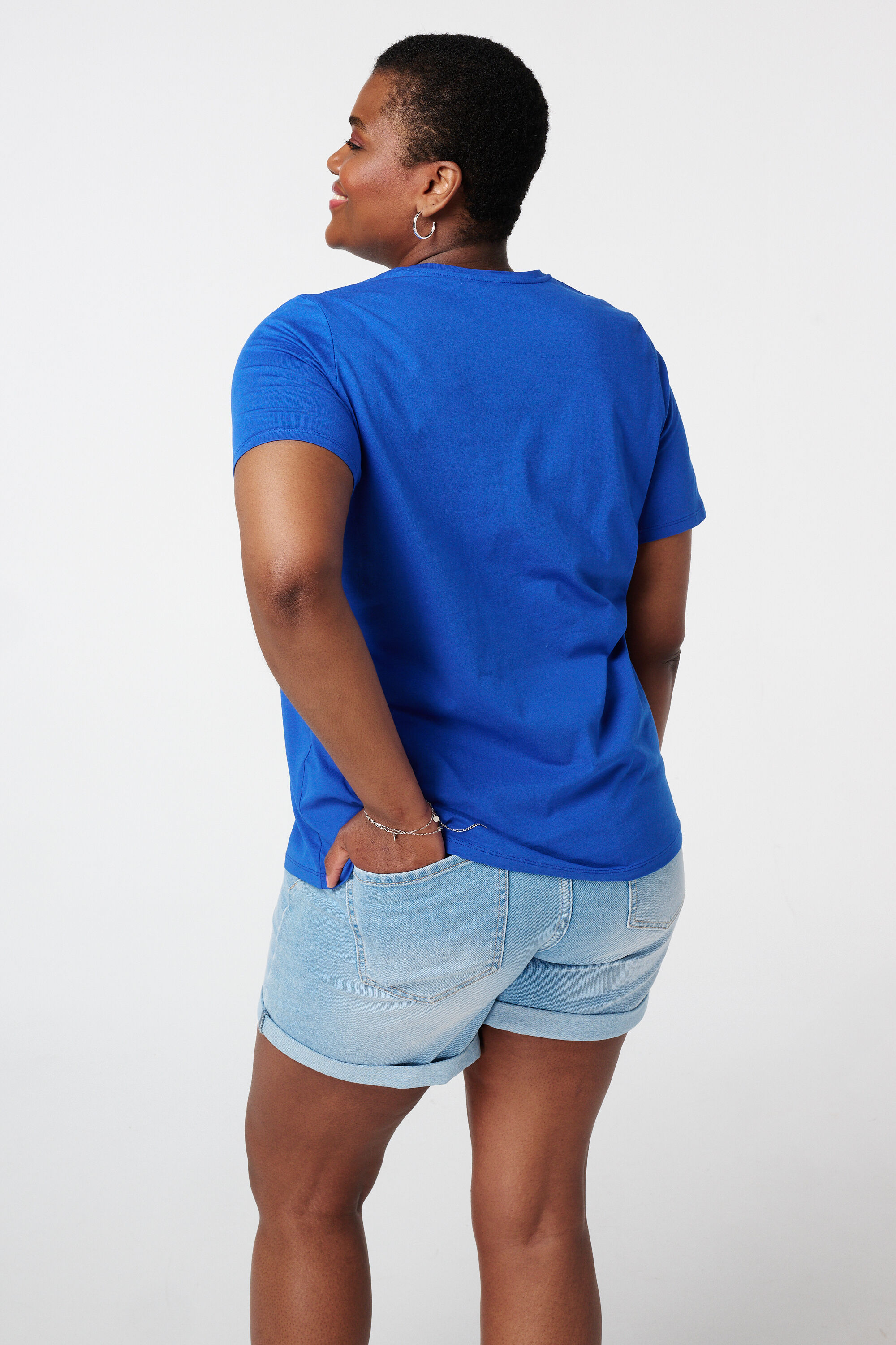 Dames T-shirt met borduursel Kobalt blauw | MS Mode