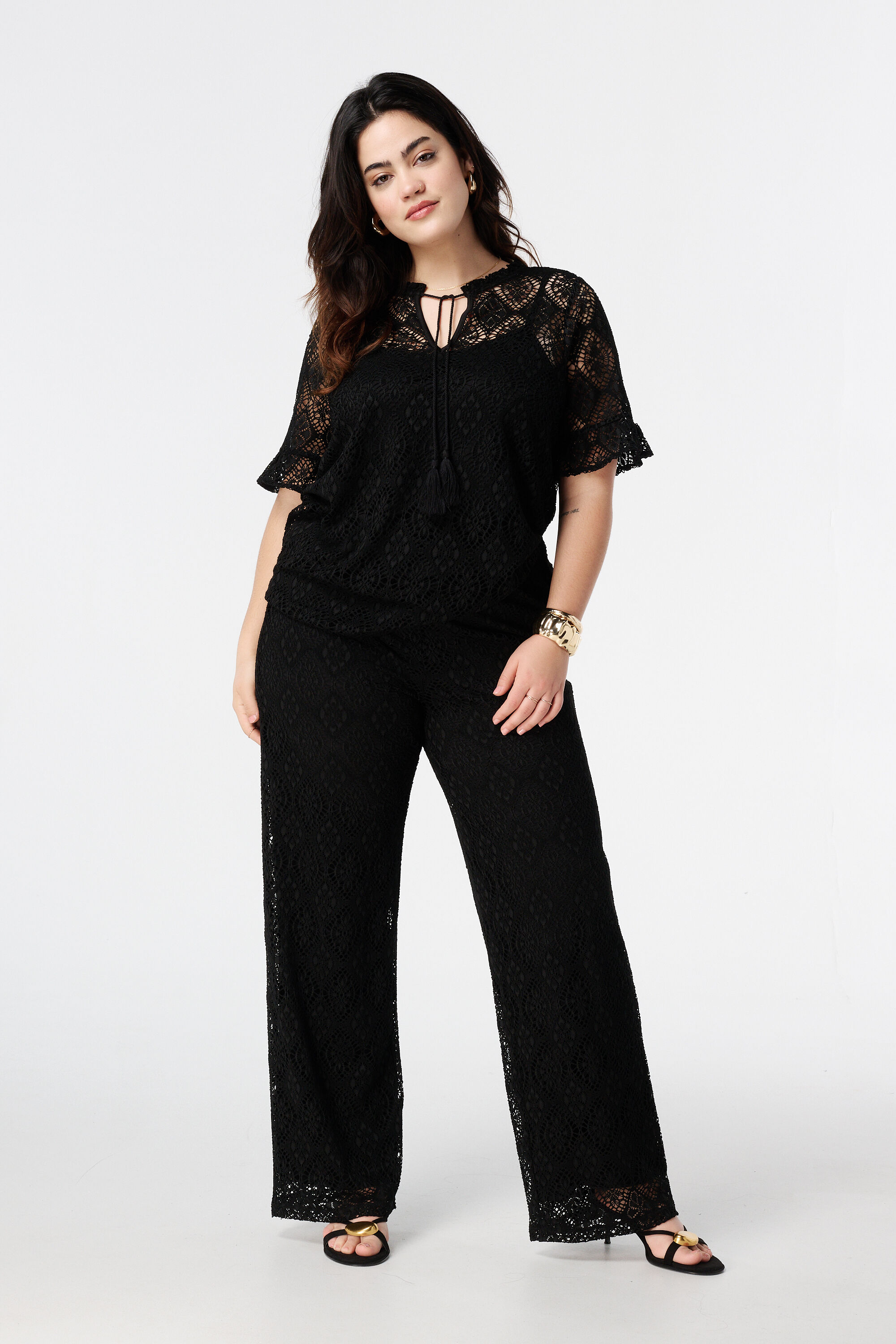 Kanten top met korte mouwen  image number 5