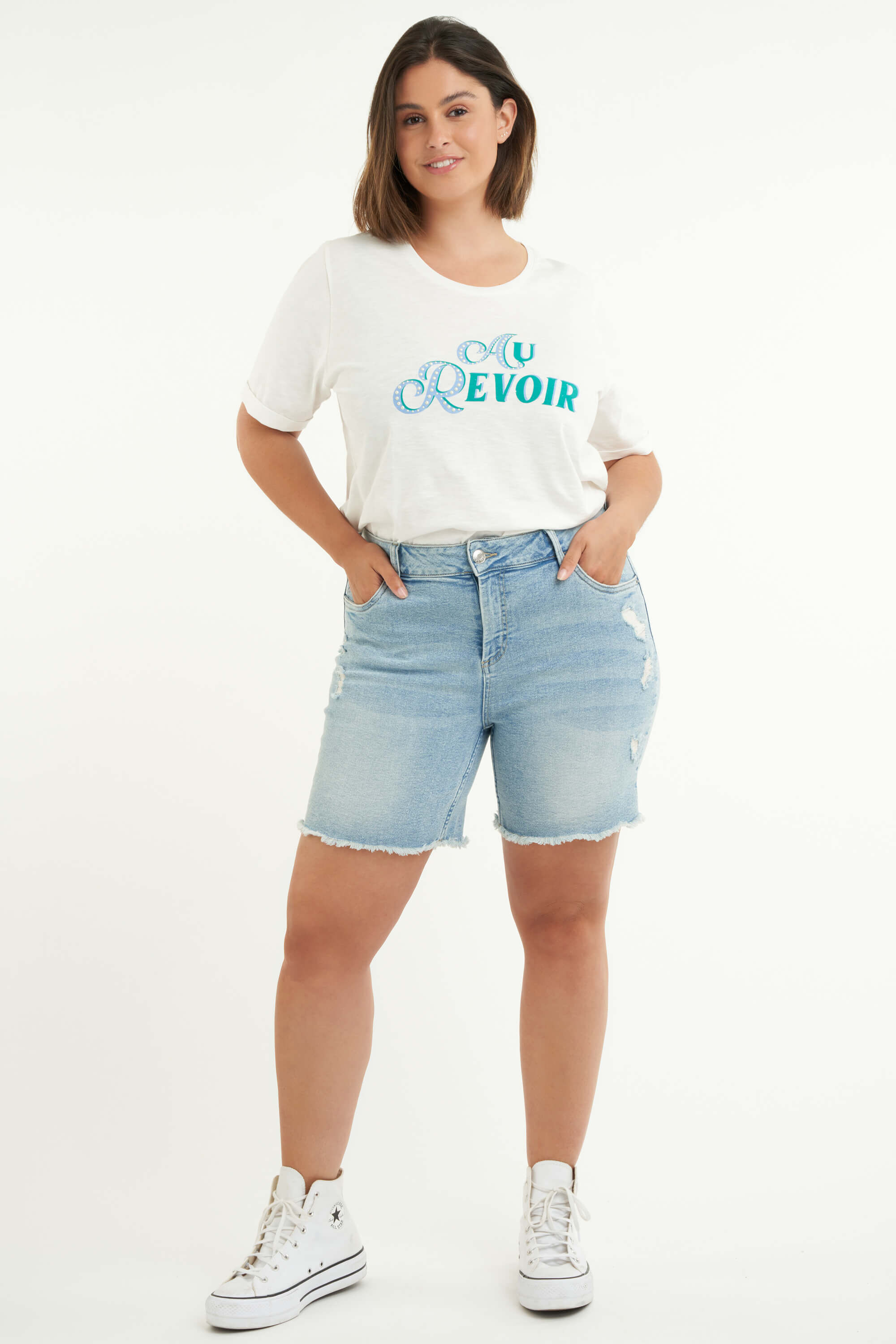 Denim short met destroyed details image number 5