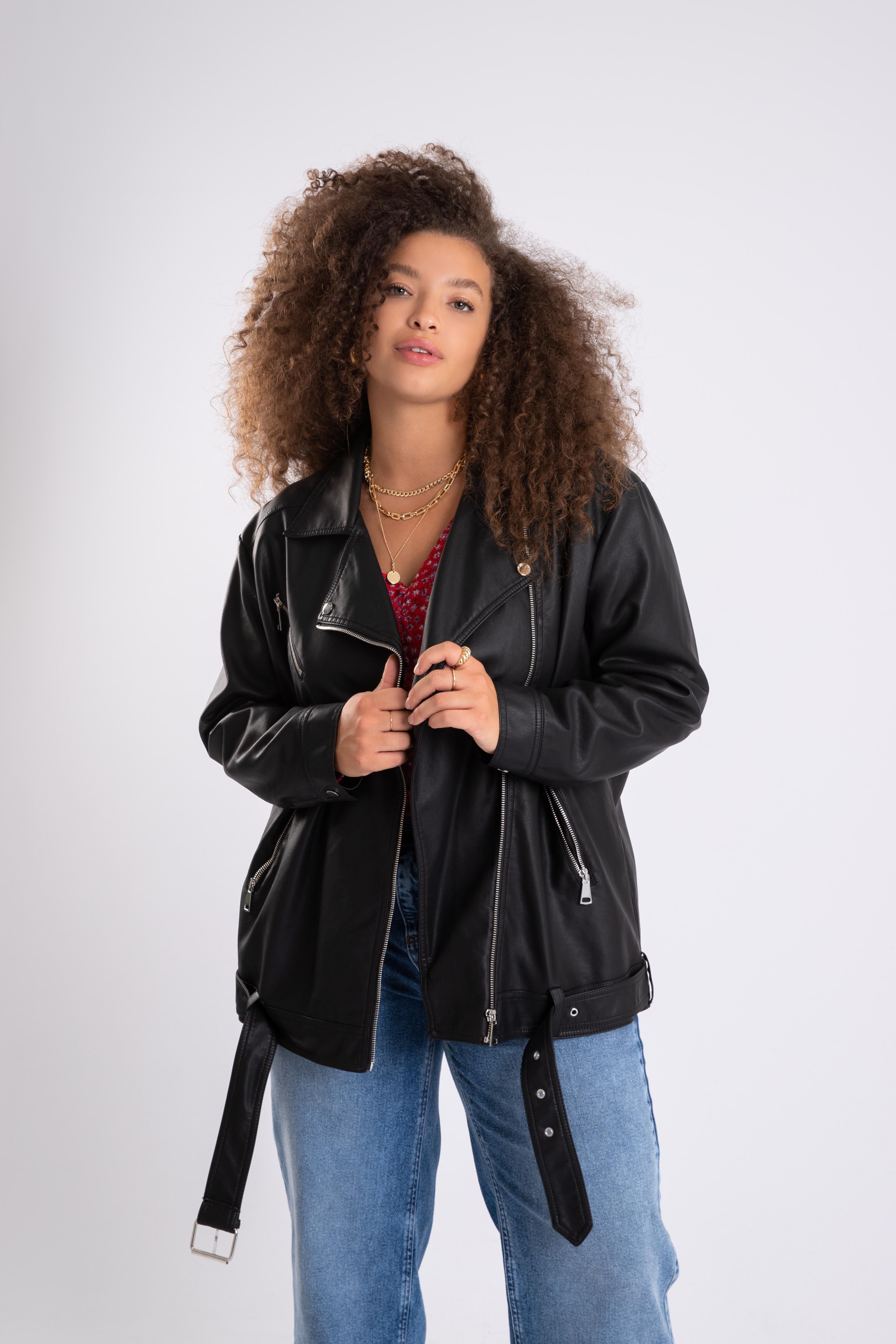 Oversized imitatieleren bikerjack image number 6