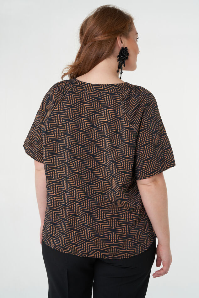 V-hals blouse met korte mouwen en print image number 4