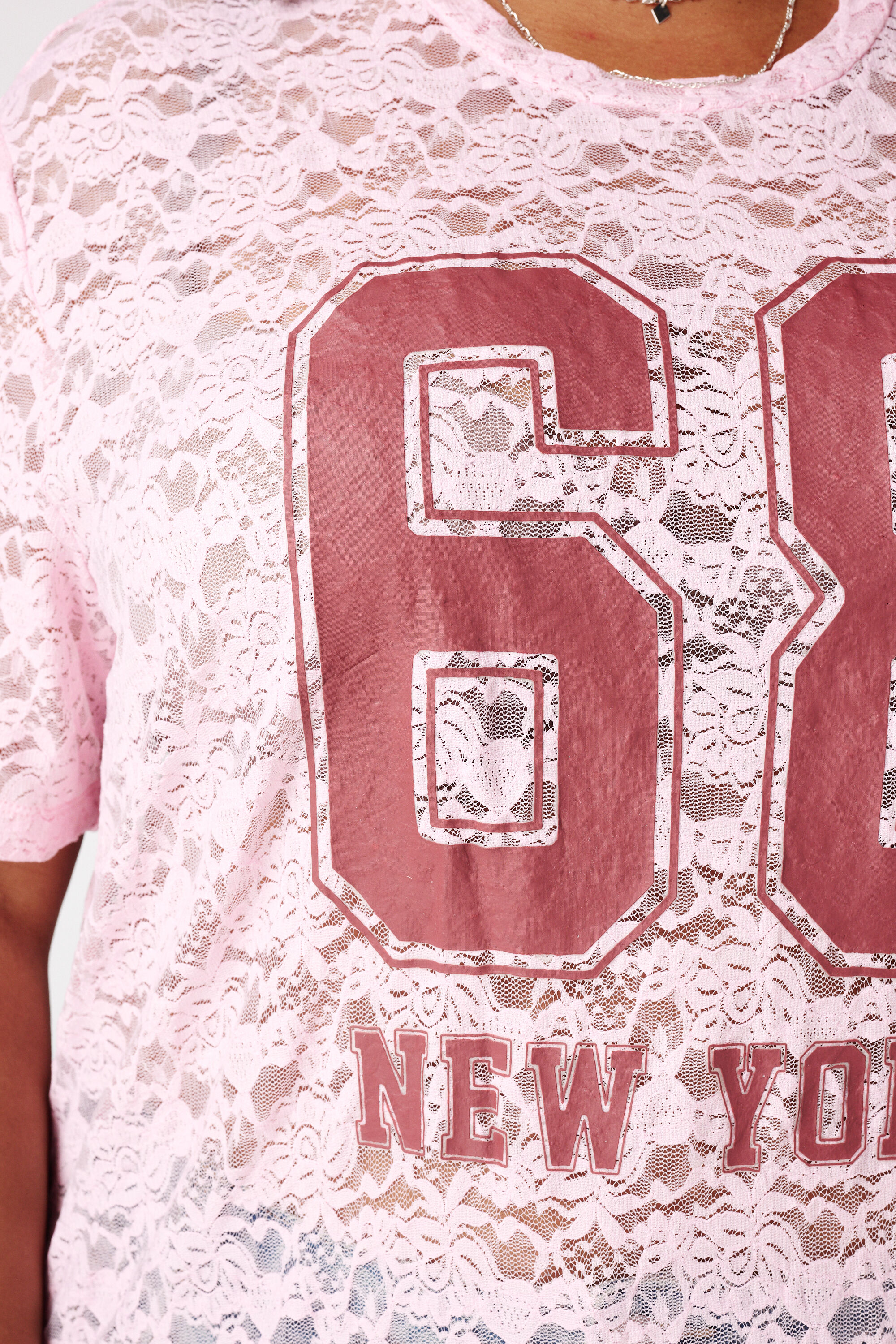 Dames Sportief T-shirt van kant Licht pink | MS Mode