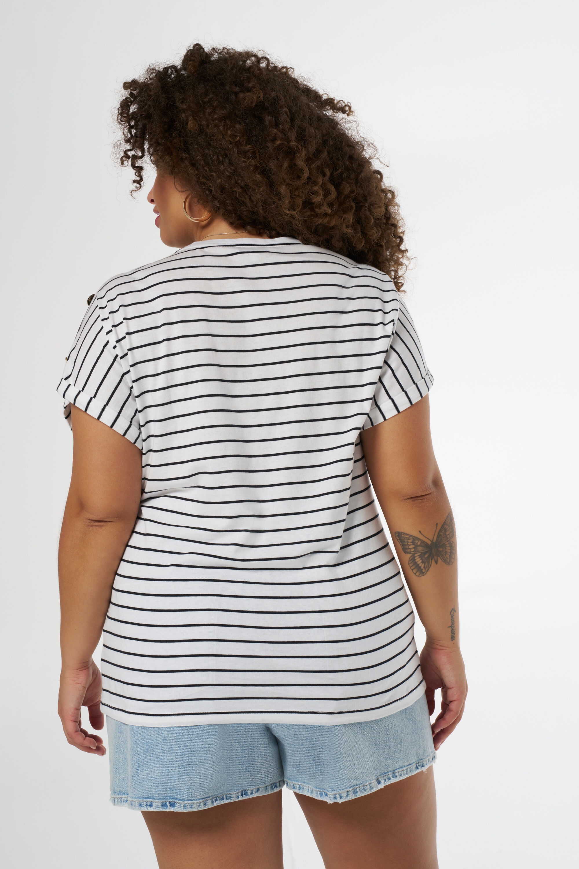 Dames T shirt met knopen Multi zwart wit MS Mode