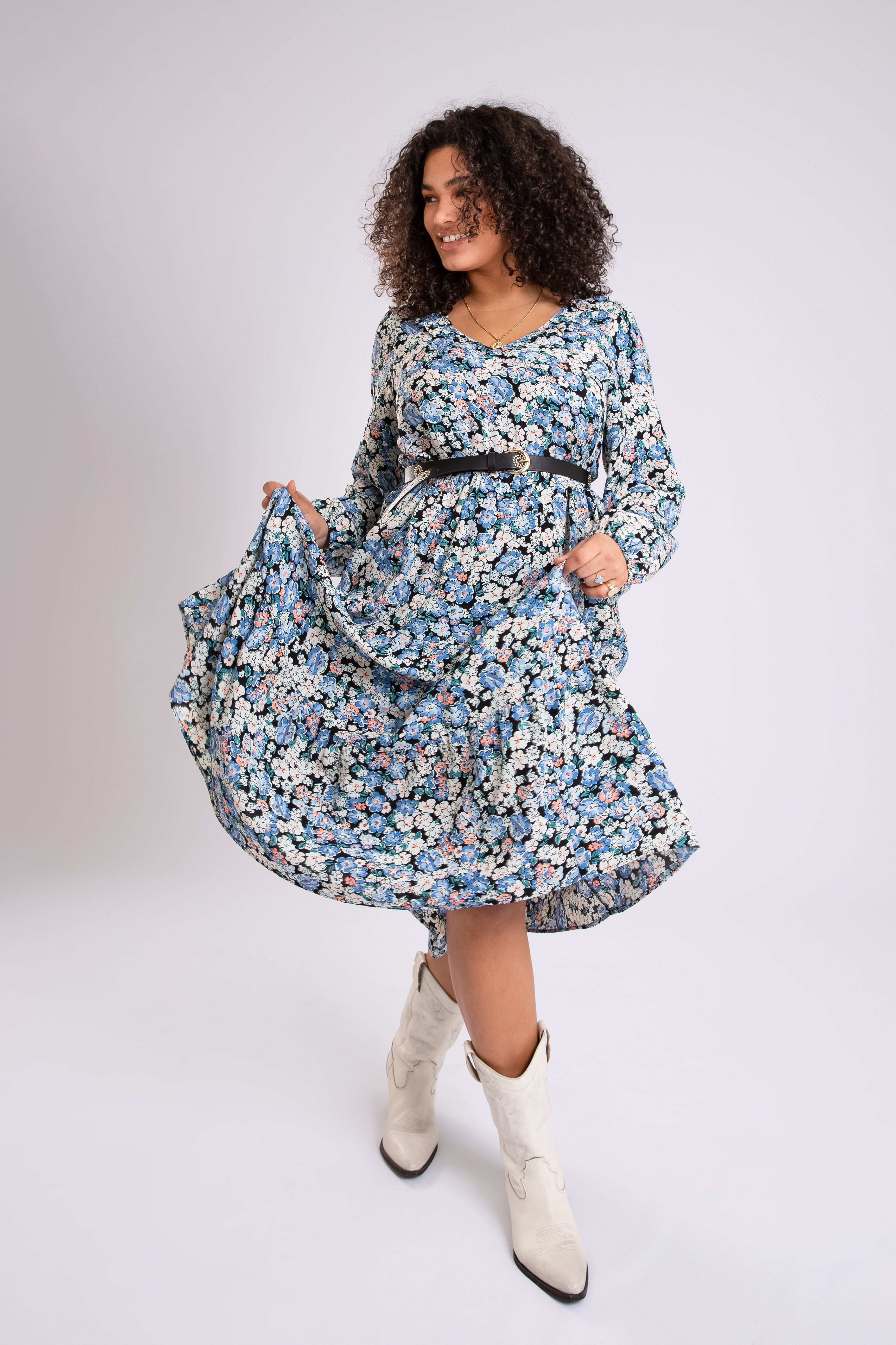 Dames Lange wijde jurk met print MS Mode