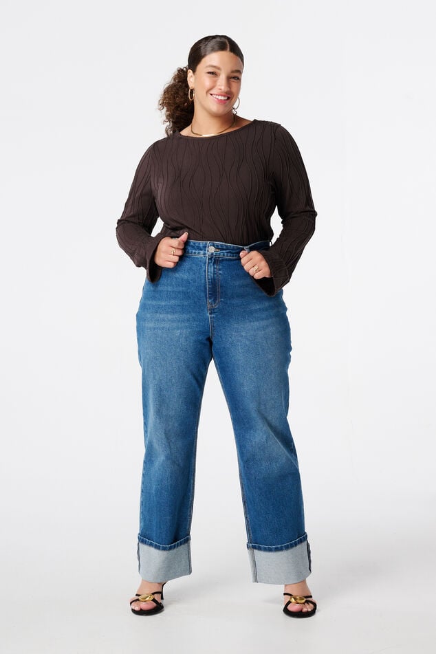 Wide leg jeans met omslag image number 0