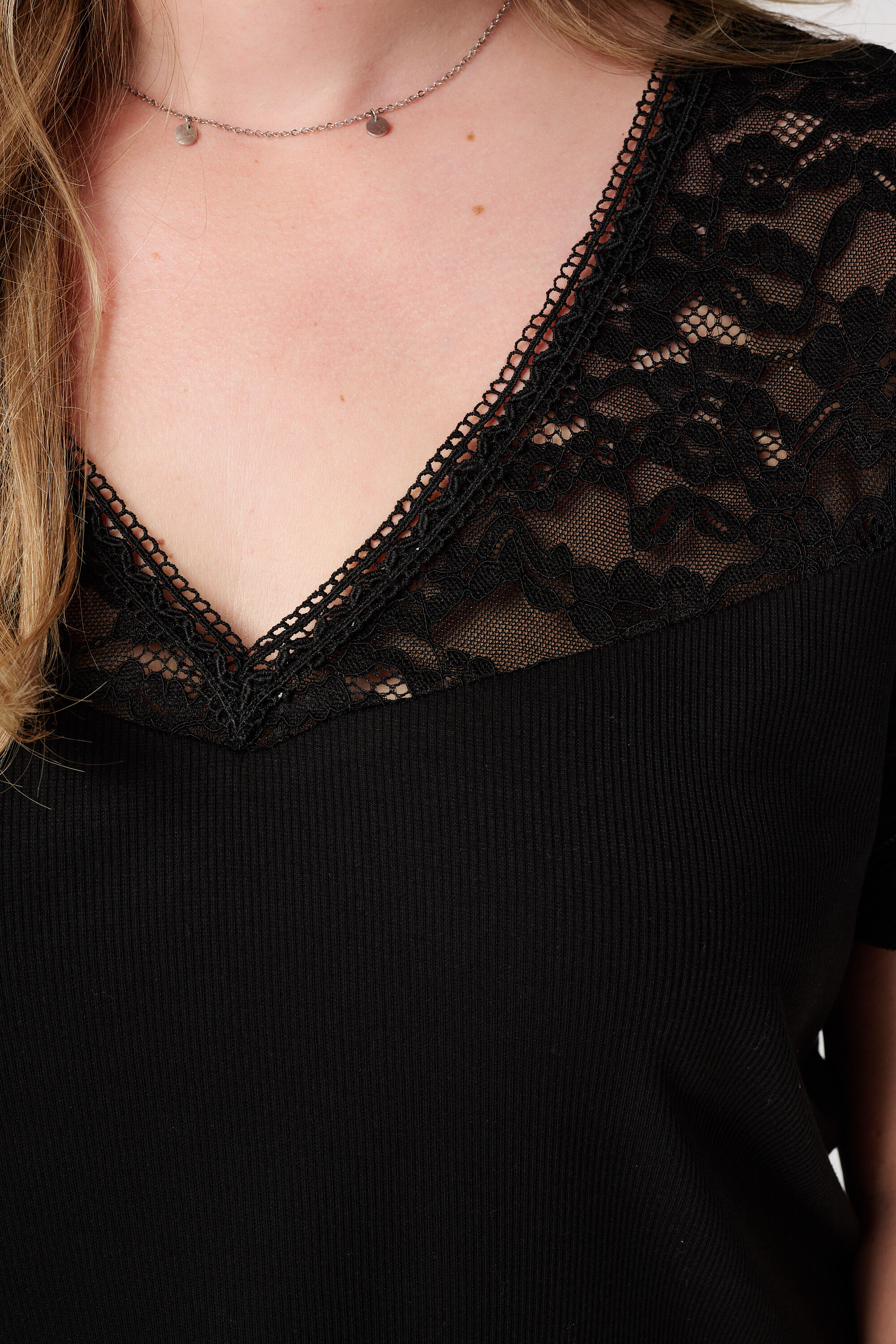 Rib t-shirt met kant  image number 6