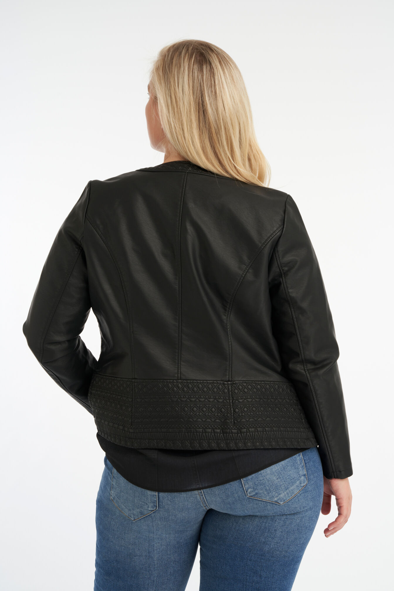 Imitatieleren bikerjack met ronde hals image number 3