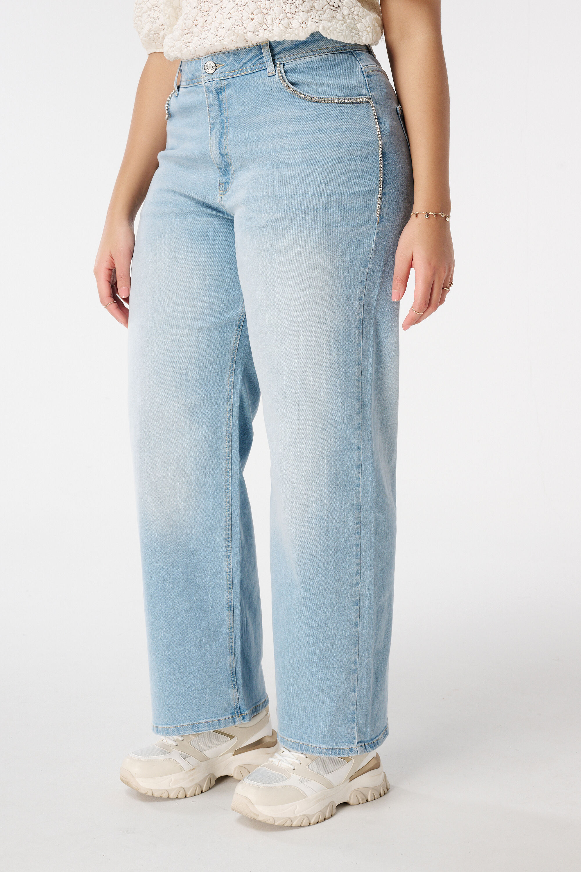 Dames Wide leg jeans met steentjes | MS Mode