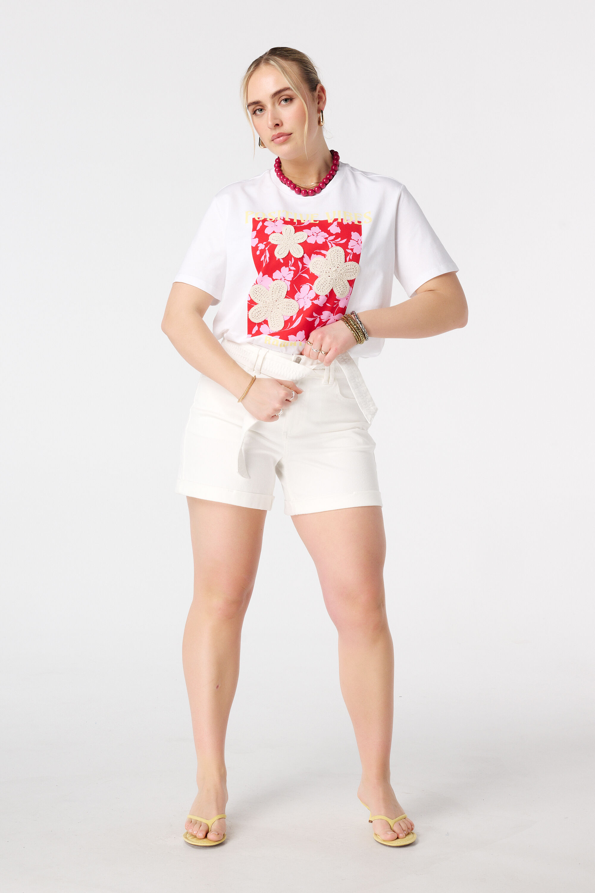 Denim short met tailleband