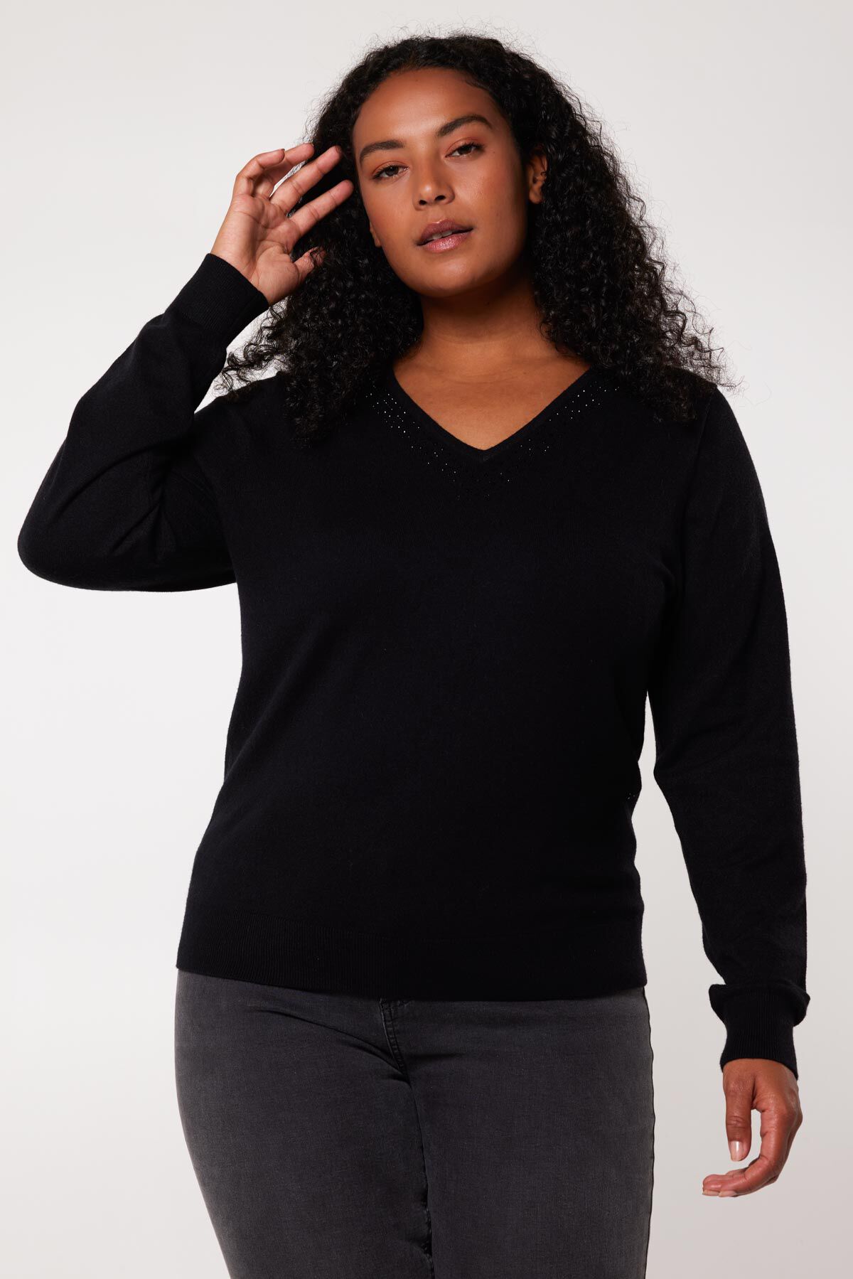 Zwarte trui met v hals dames top