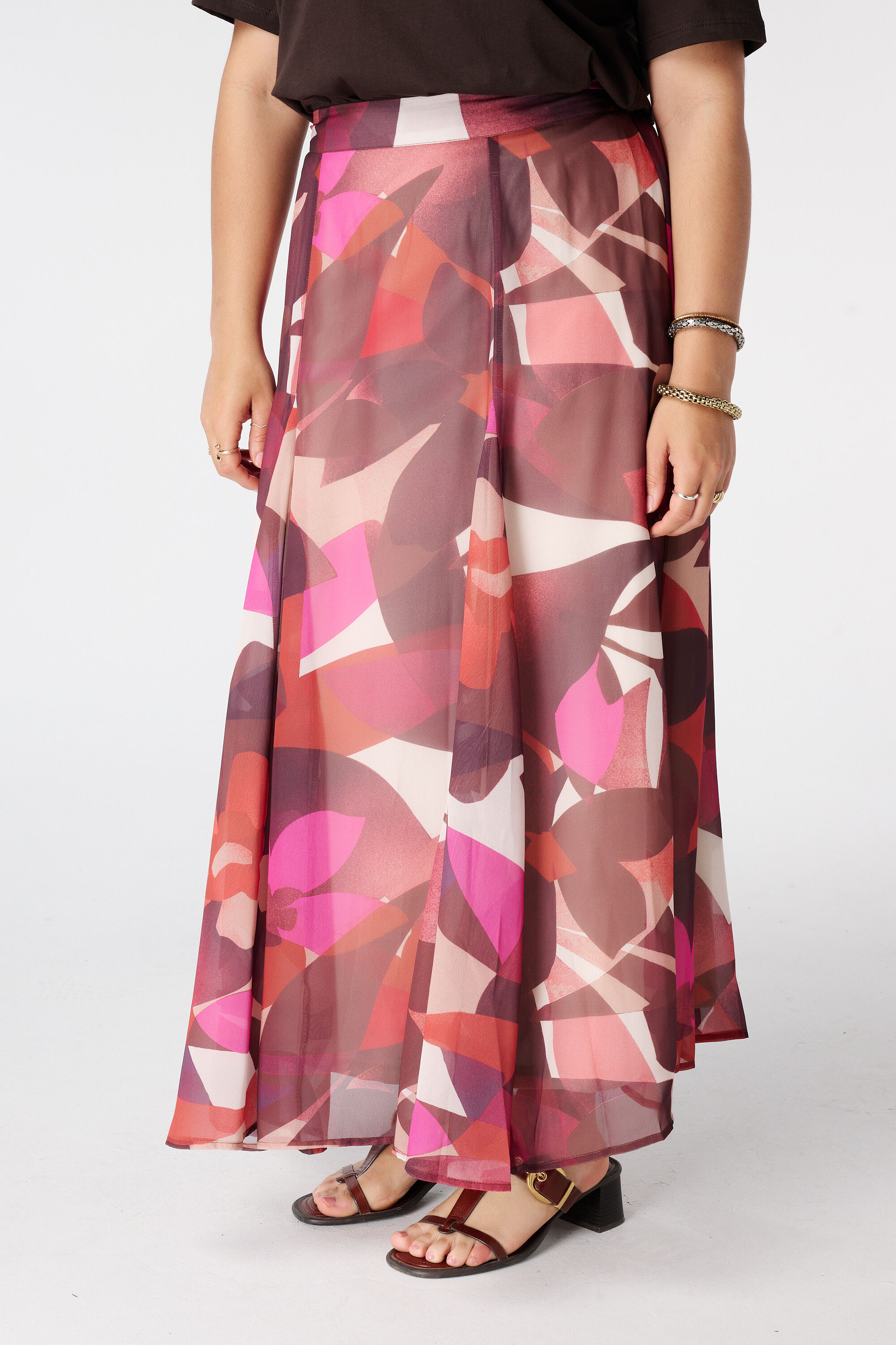Satijnen midi rok met print image number 5