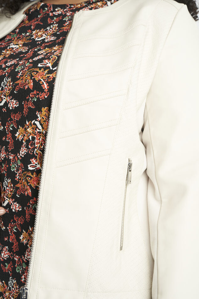 Imitatieleren bikerjack met ronde hals image number 4