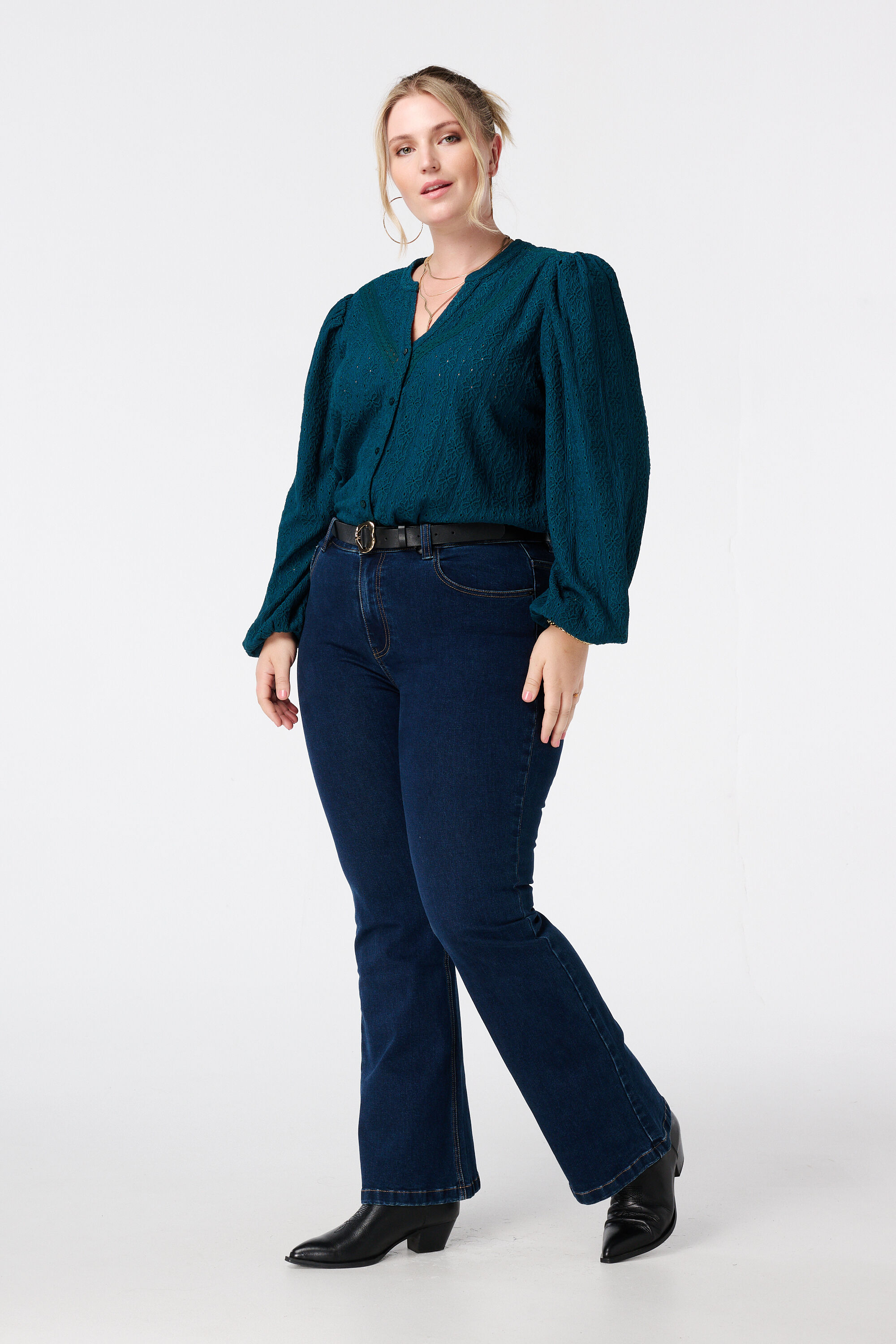 Jersey top met stretch met pofmouw image number 5