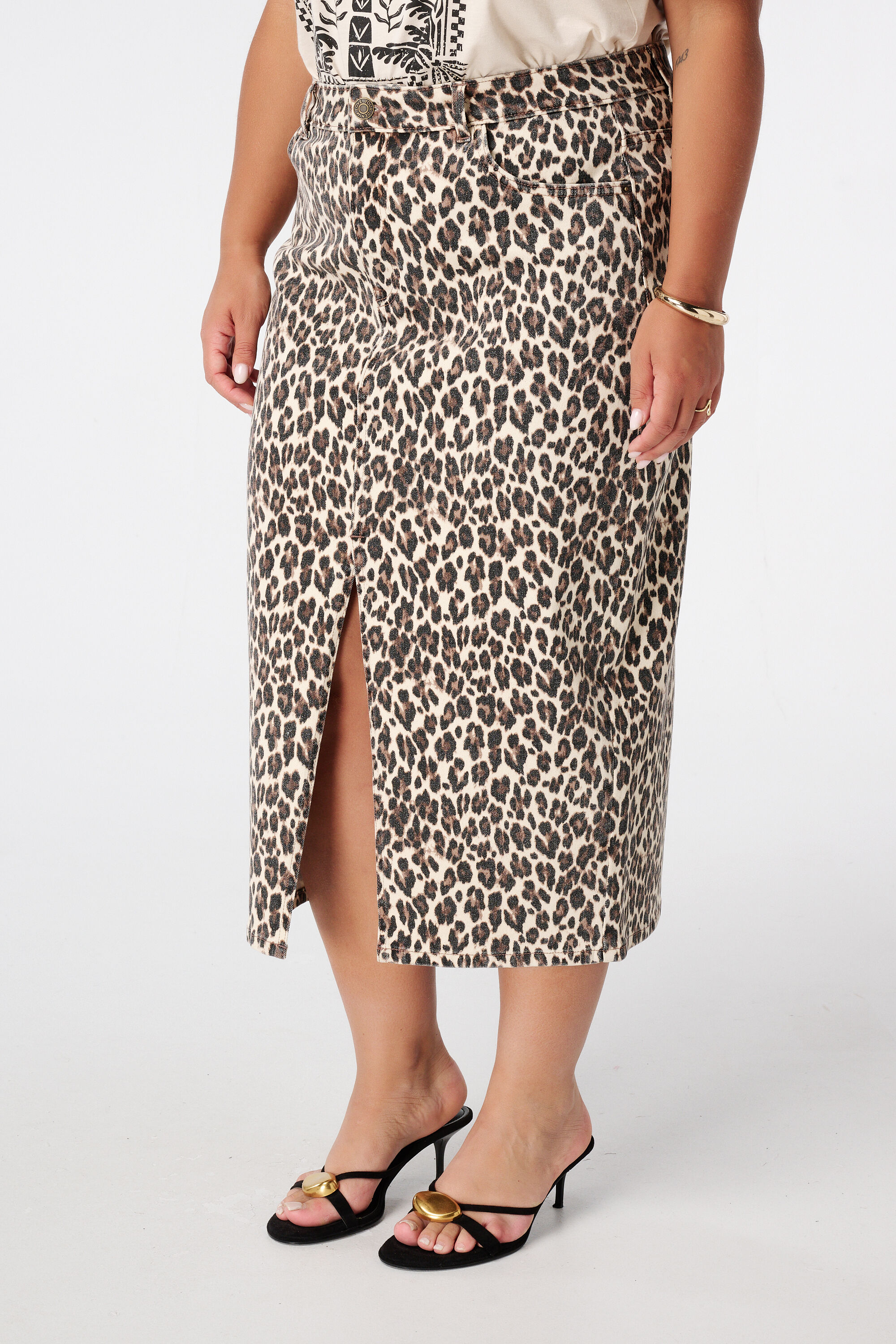 Denim rok met panterprint image number 5