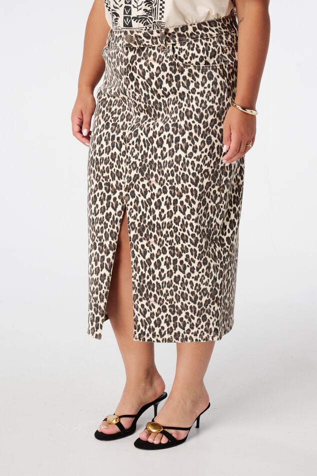 Denim rok met panterprint image number 5