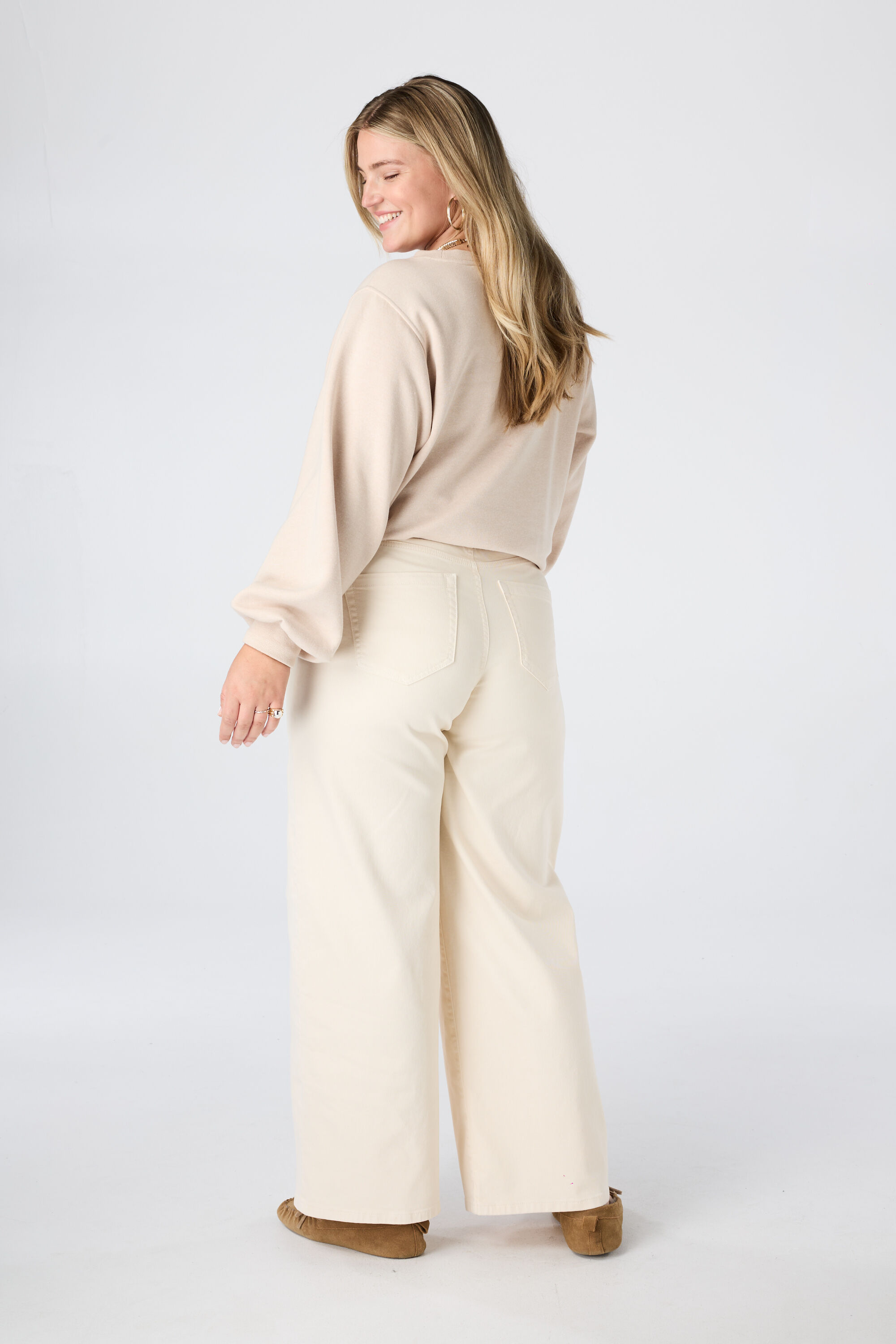 Wide leg jeans met strikkoord image number 3