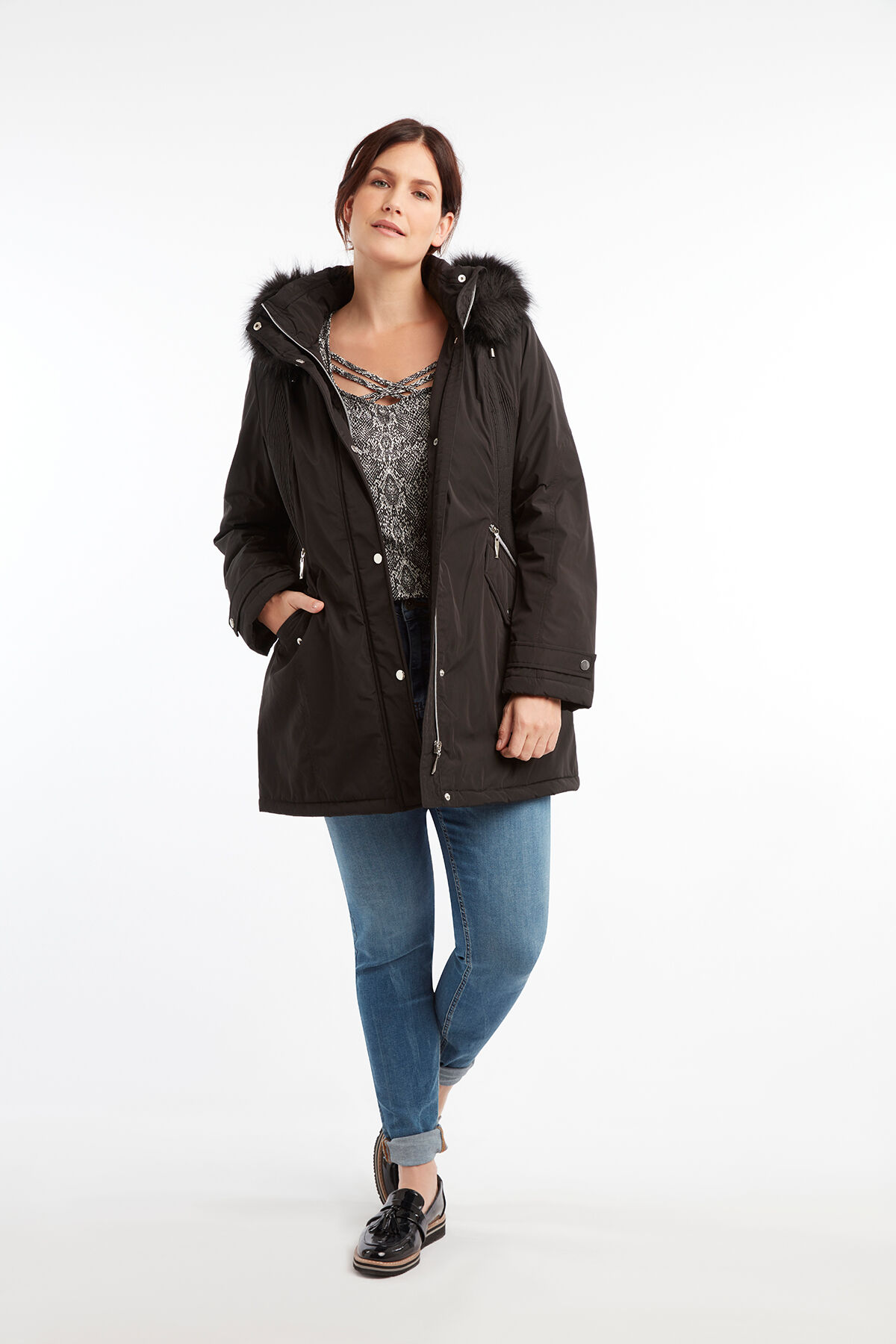 Parka met imitatiebontkraag image number 3