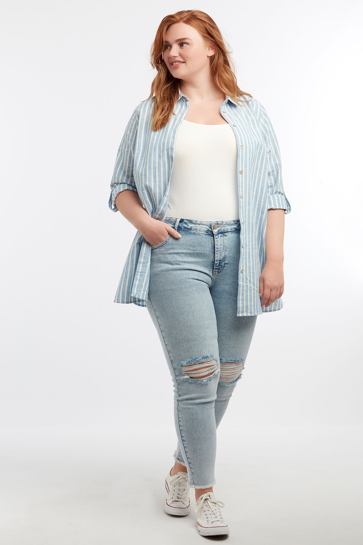 Gestreepte overhemdblouse image number 5