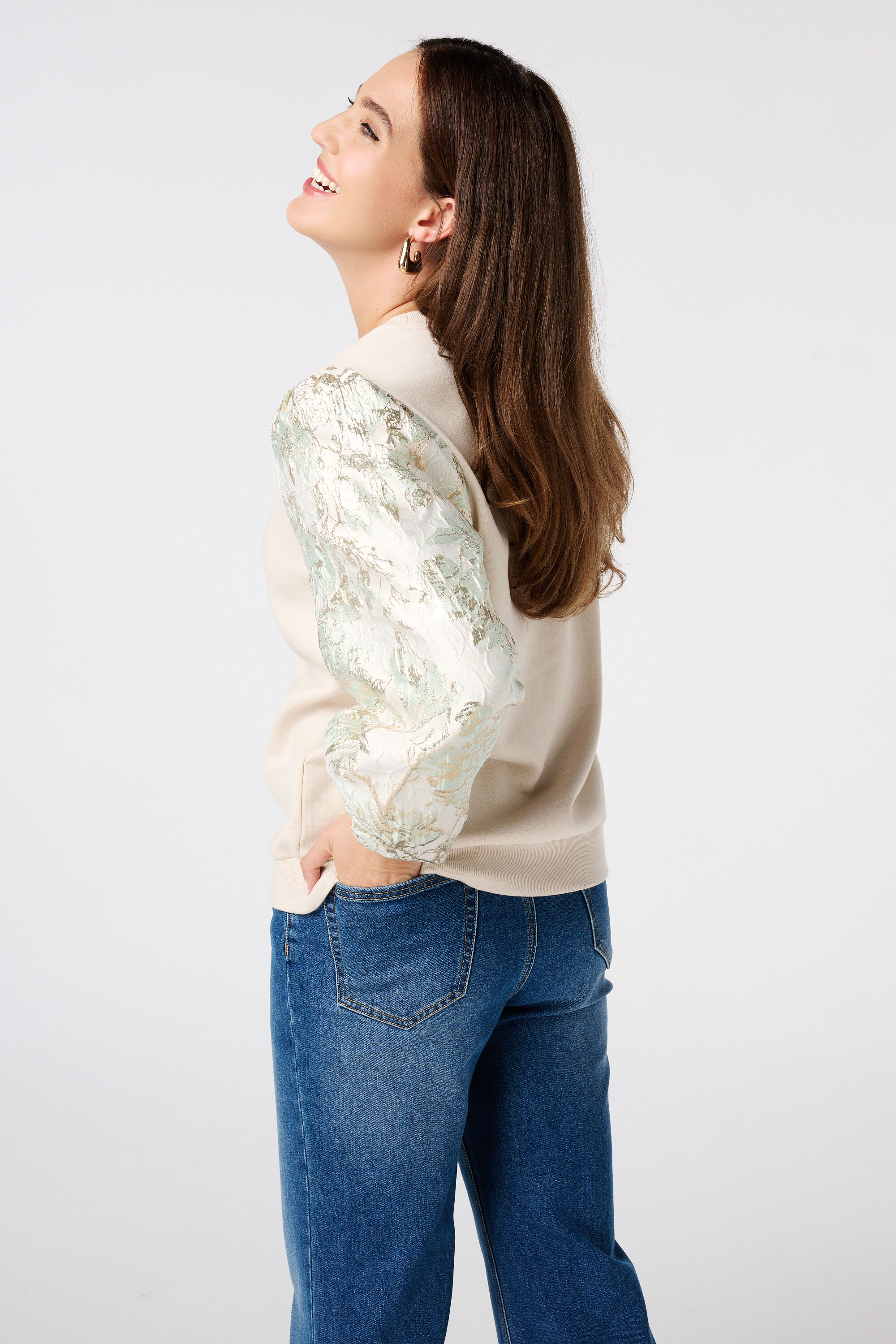 Sweater met jacquard mouwen image number 3