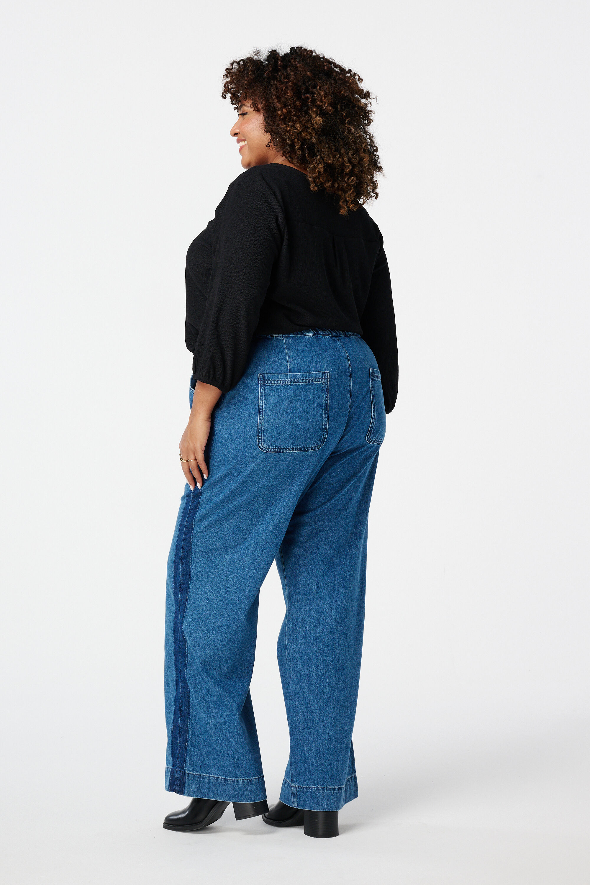Denim broek met strikkoord image number 3