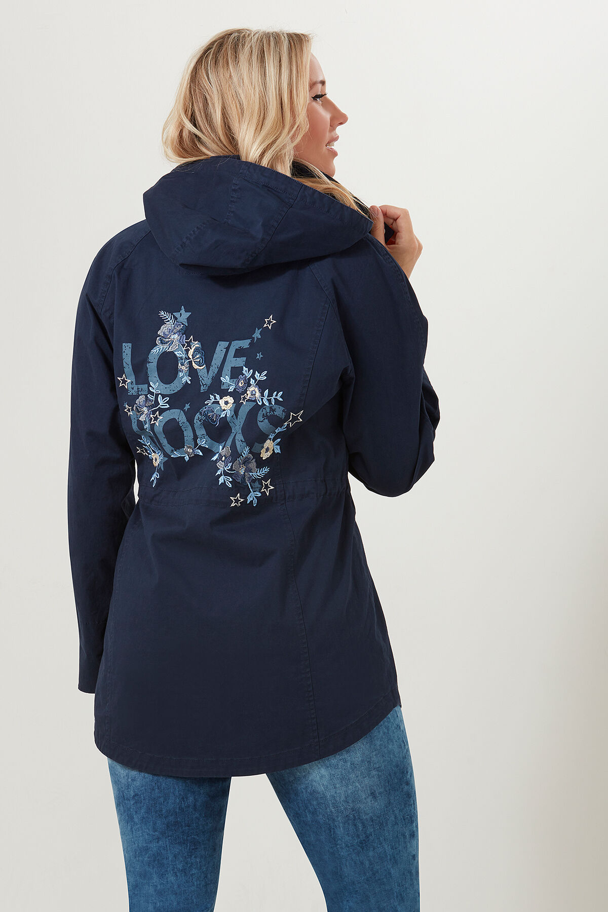 Ongevoerde parka met tekstprint image number 0