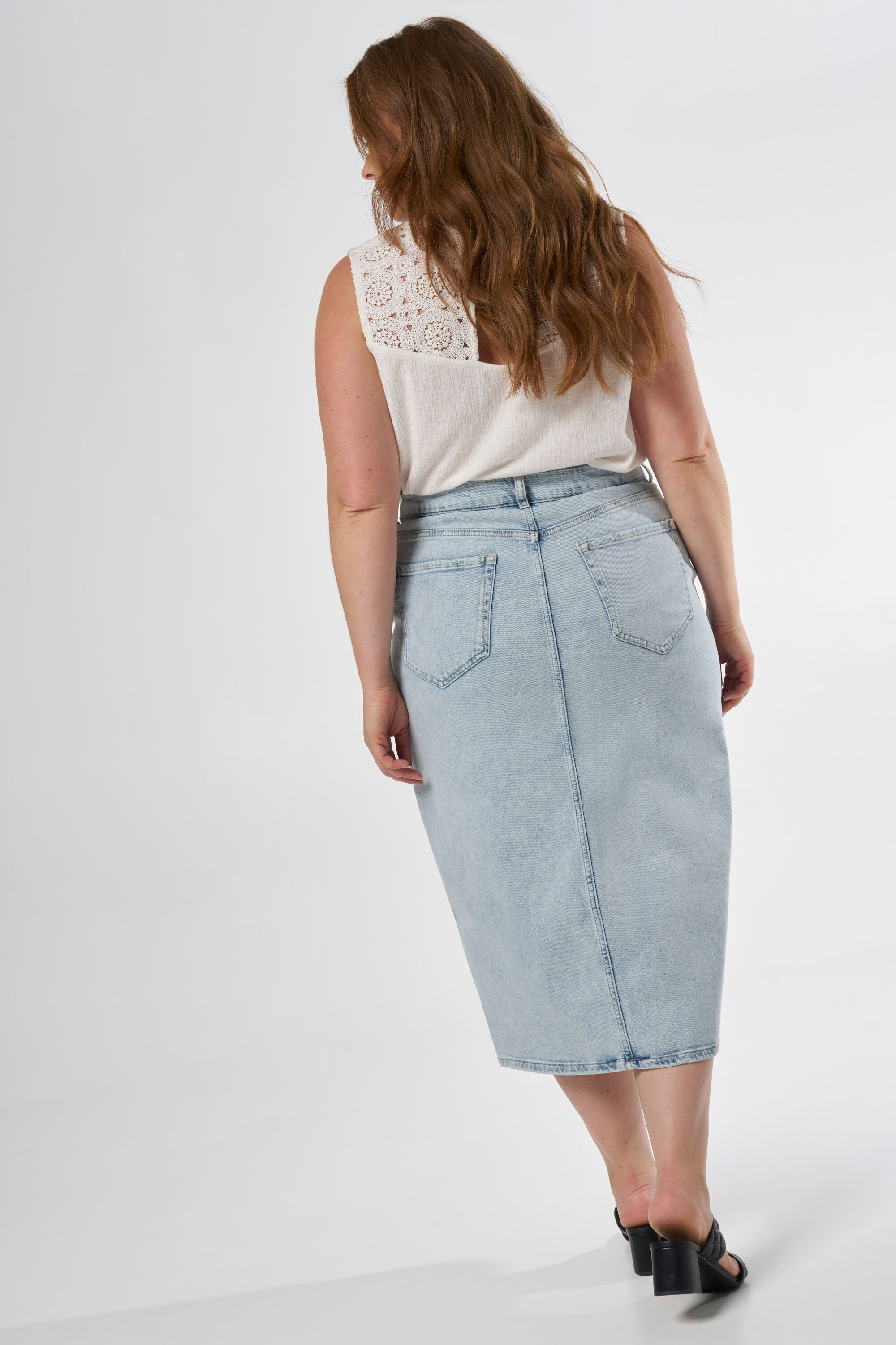 Midi denim rok met split image number 3