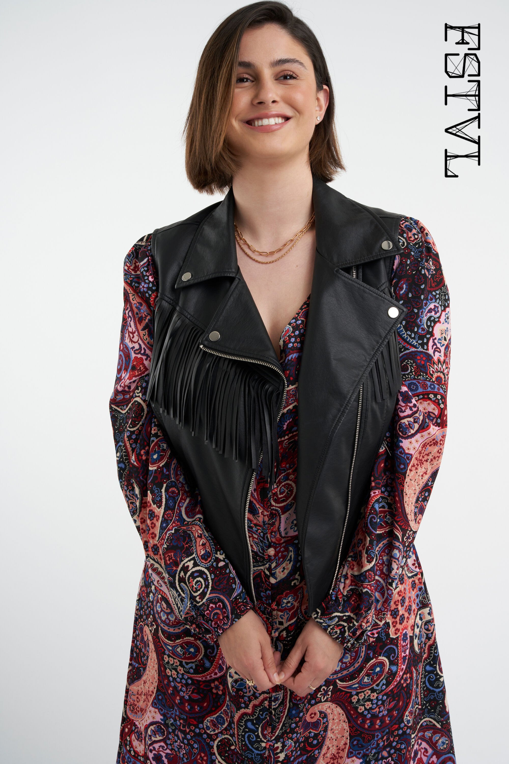Imitatieleren gilet met franjes image number 0