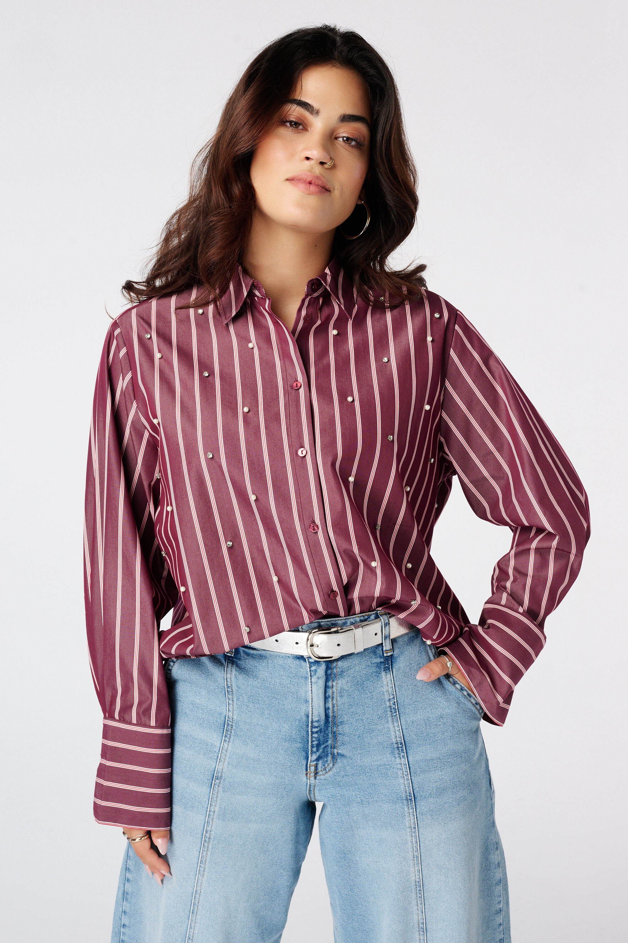 Gestreepte blouse met parels