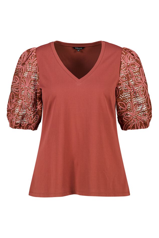 T-shirt met geborduurde mouwen image number 1