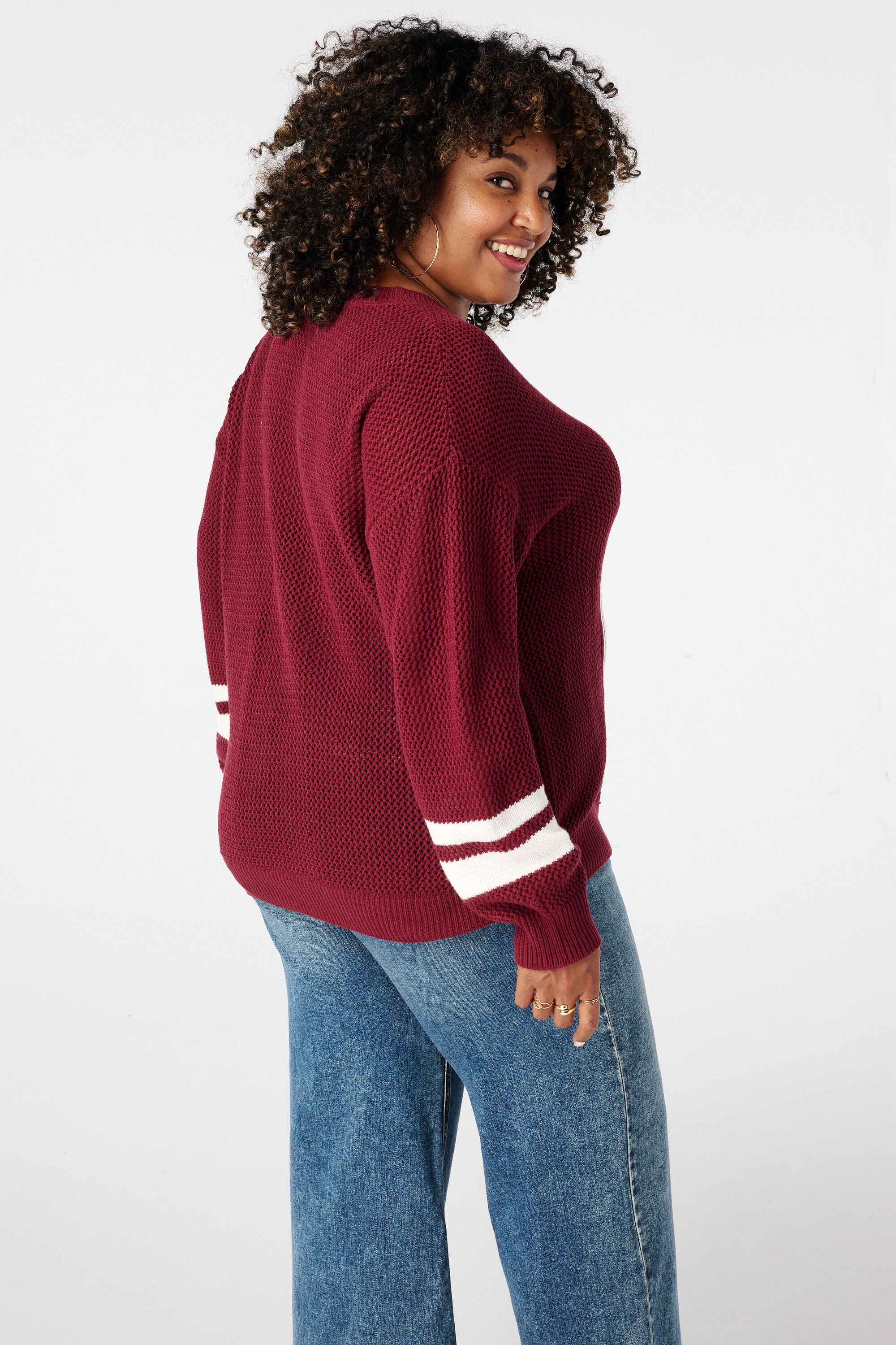 Fijn gebreide varsity trui image number 3