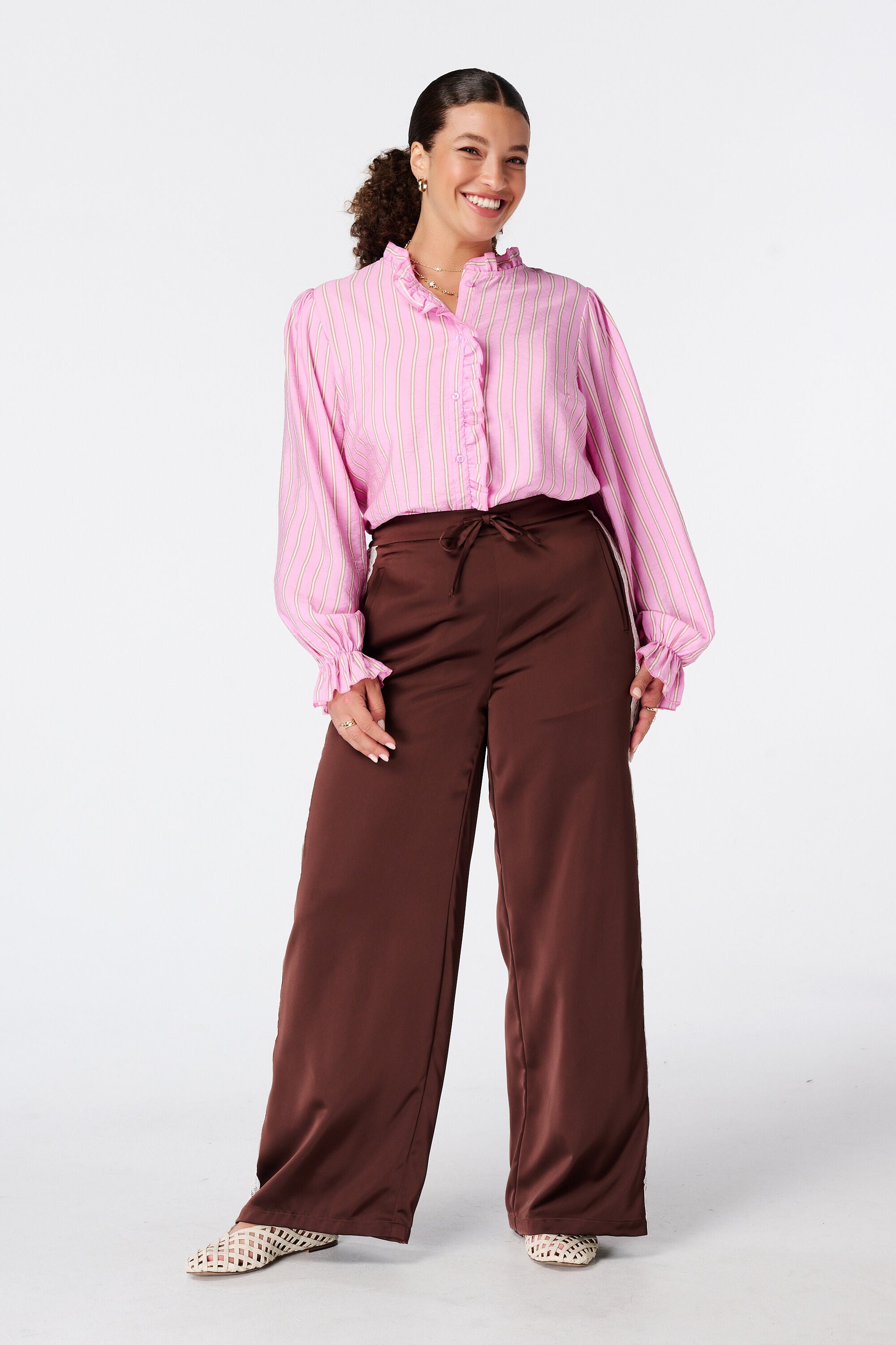 Gestreepte blouse met volants image number 5