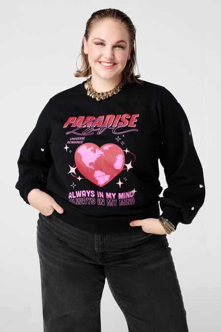 Sweater met print en hartjes Sweater met print en hartjes