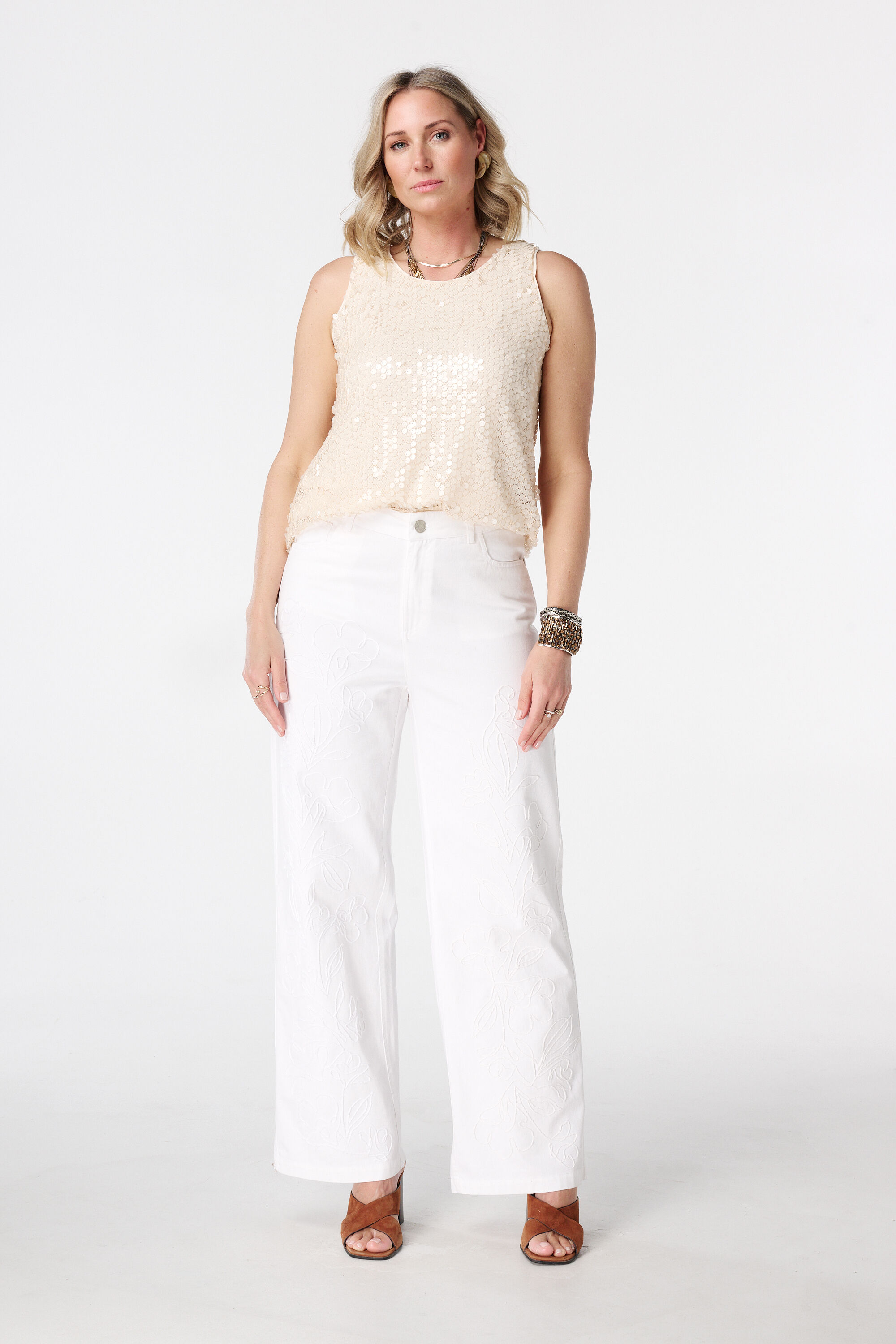 Wide leg jeans met embroidery