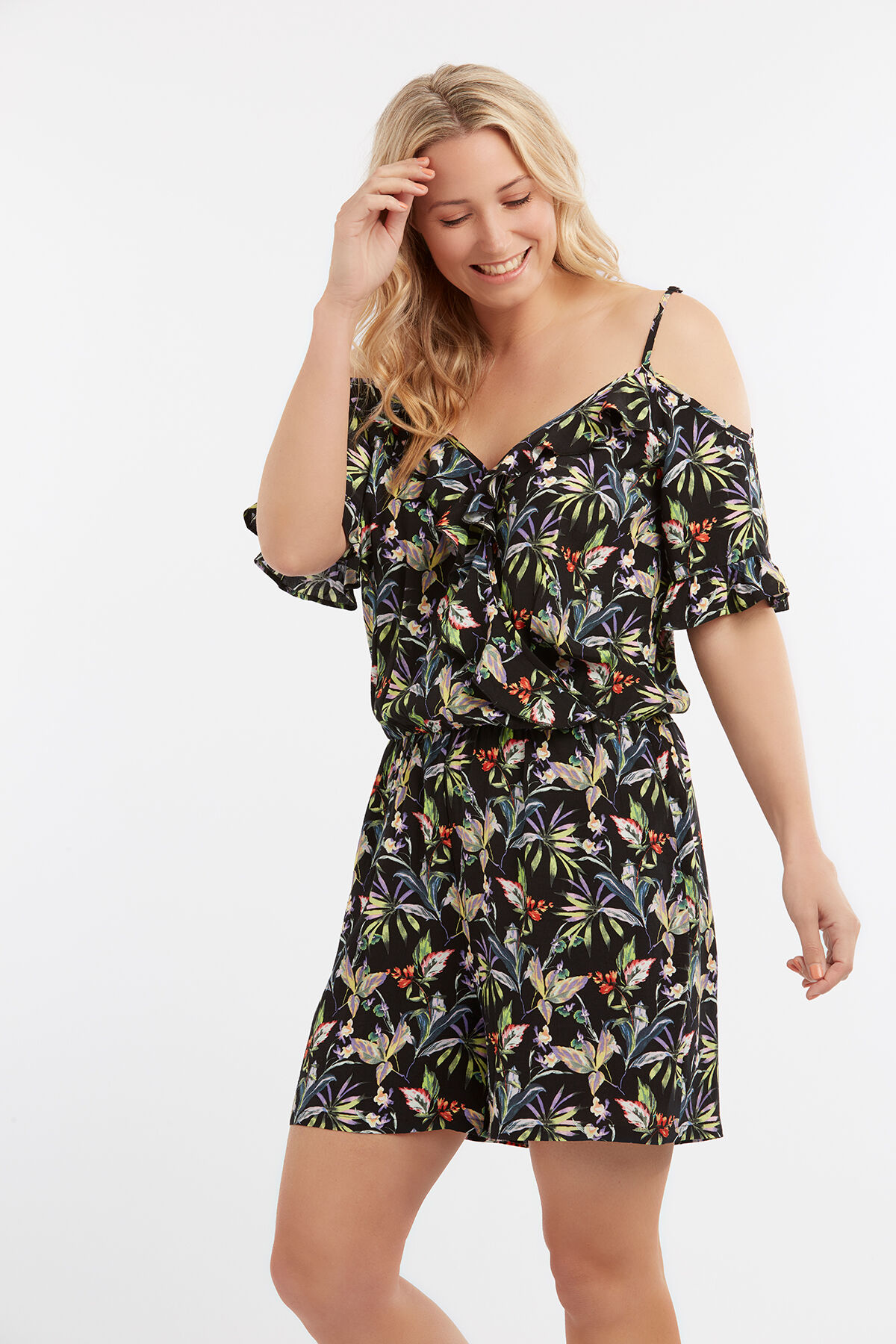 Playsuit met bloemenprint en volant image number 3