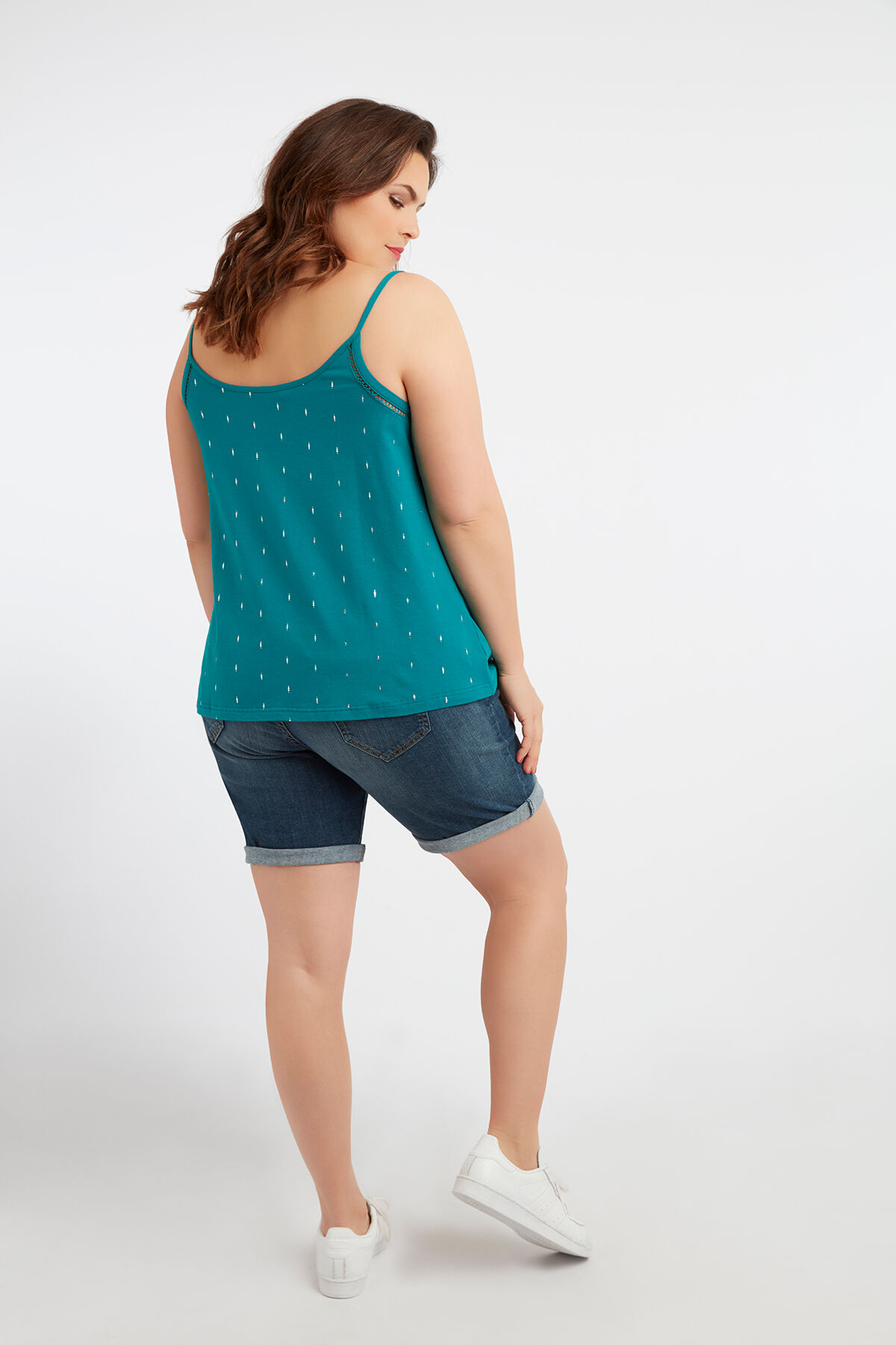 Mouwloze top met glimmende print image number 4