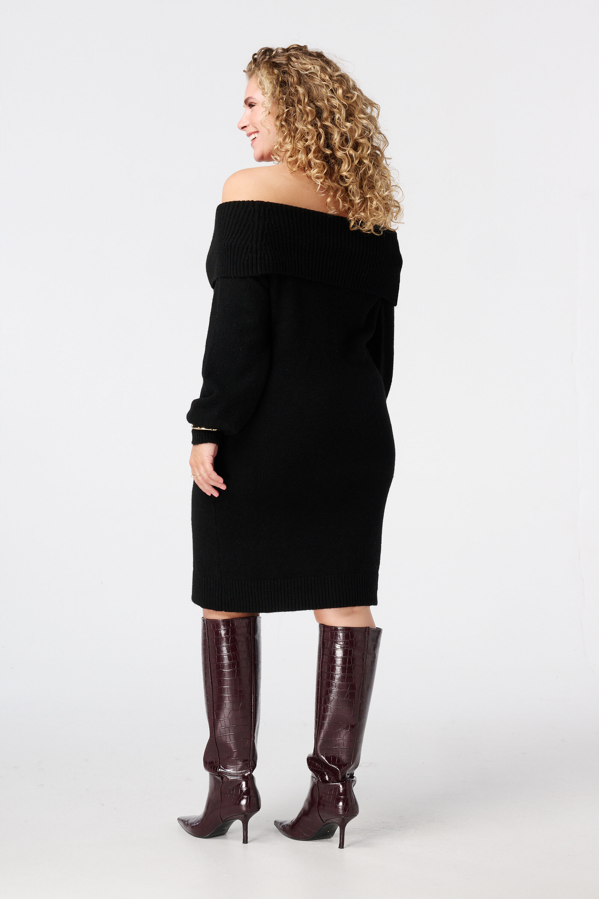 Gebreide off-shoulder jurk image number 3