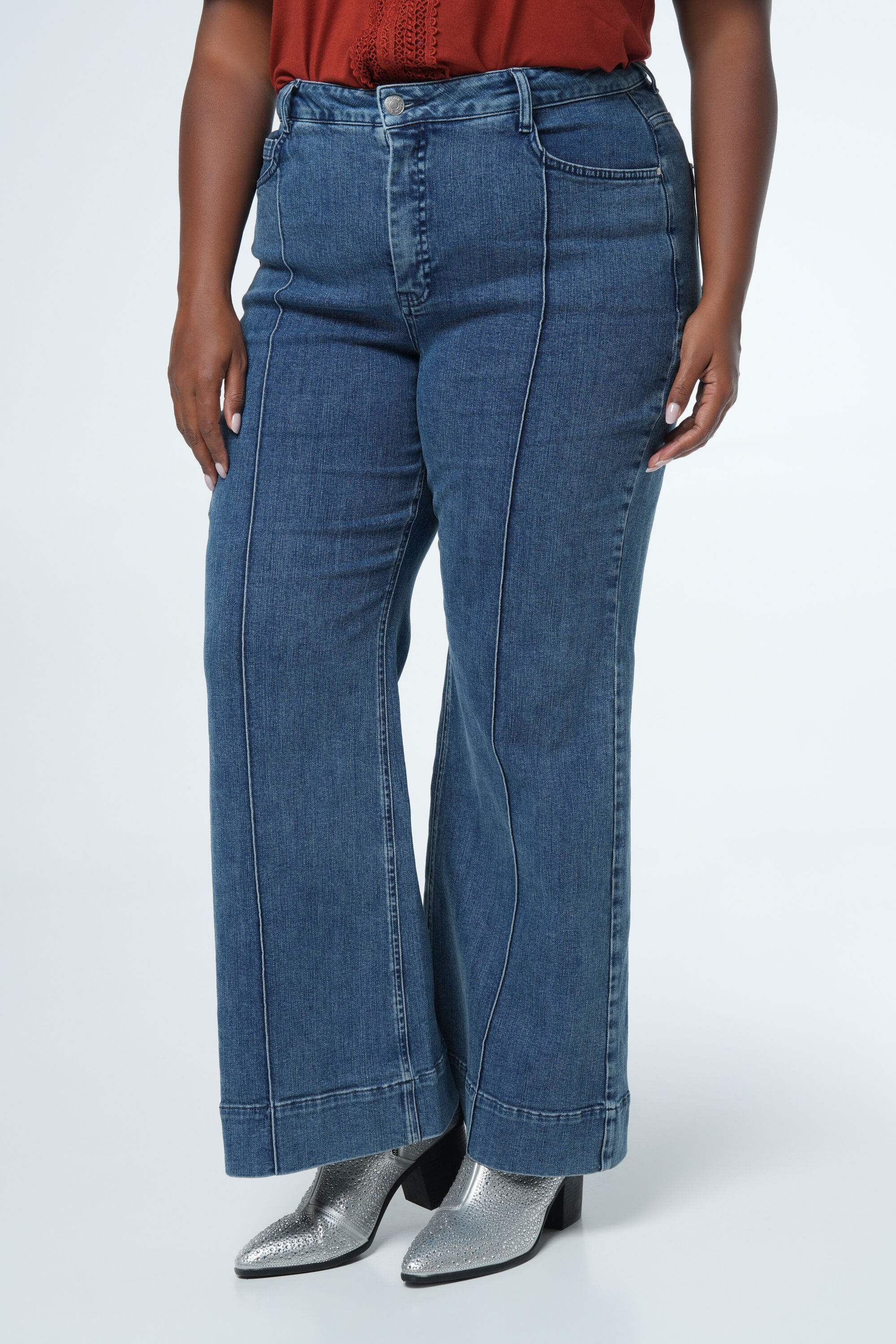 Wide leg jeans met siernaad image number 5