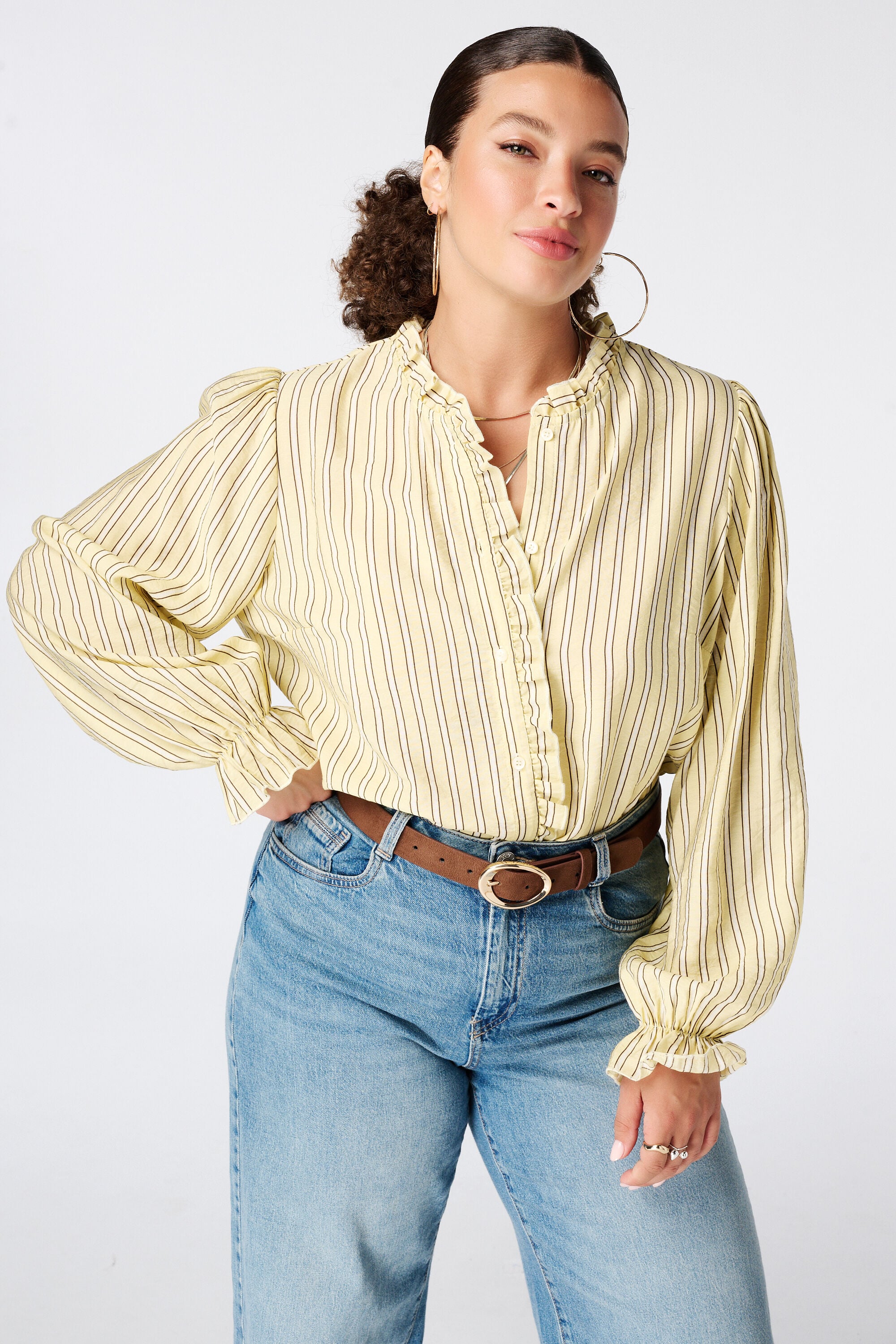 Gestreepte blouse met volants