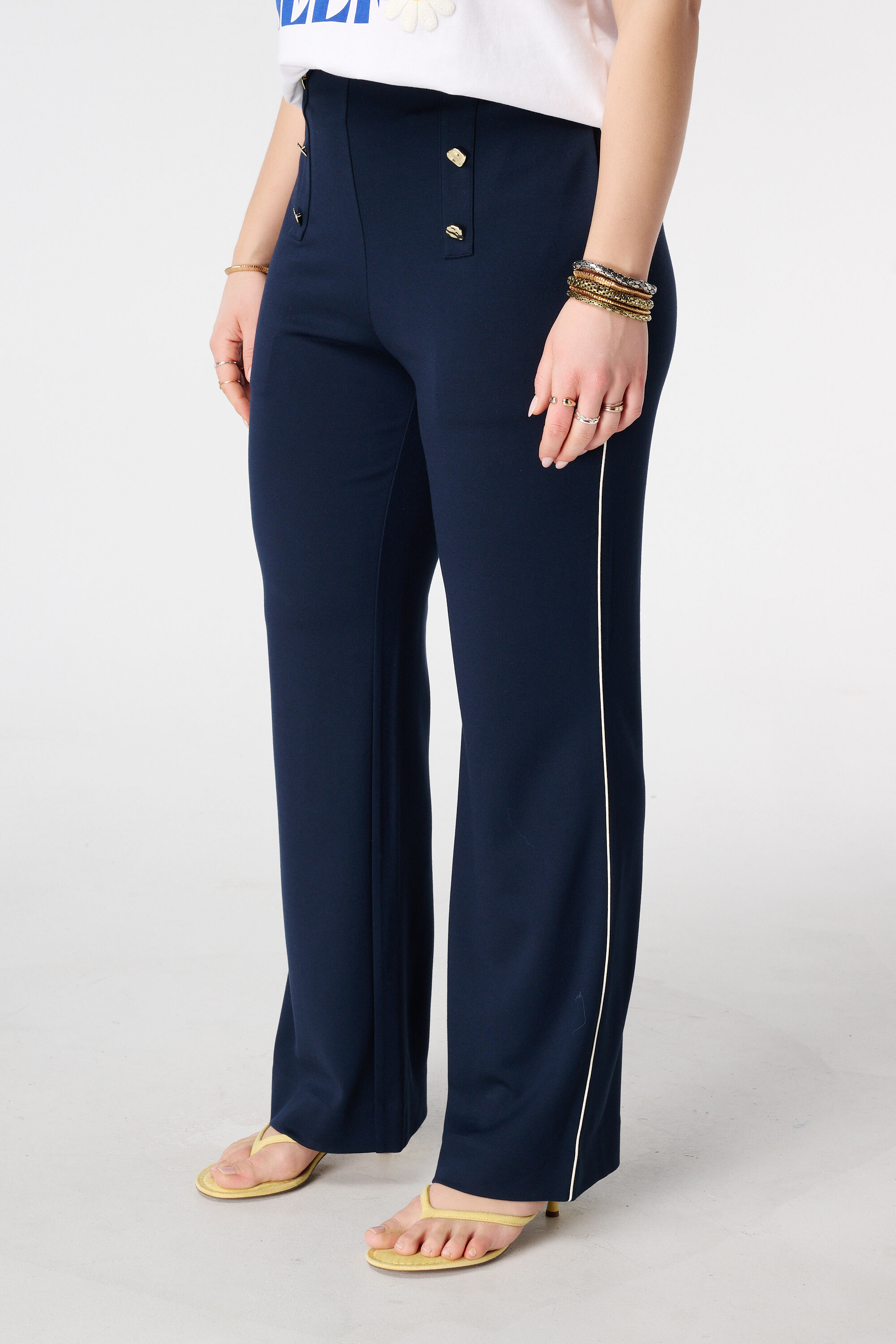 Wide leg broek met siernaden image number 5