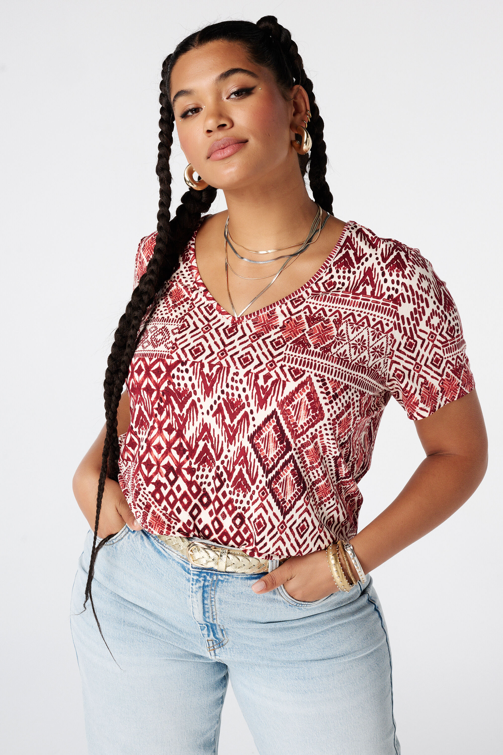 Top met print en V hals