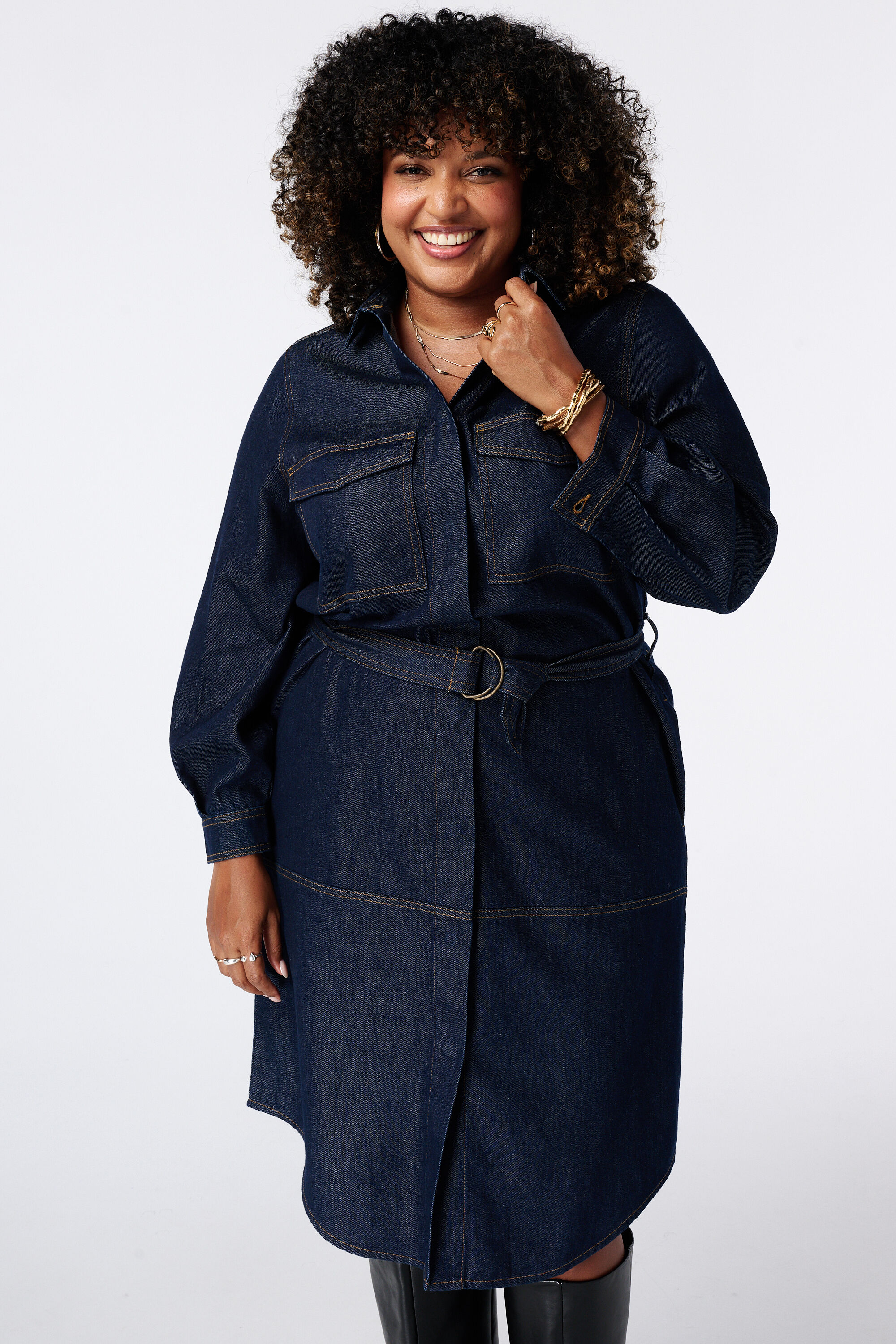 Maxi denim jurk met ceintuur image number 5