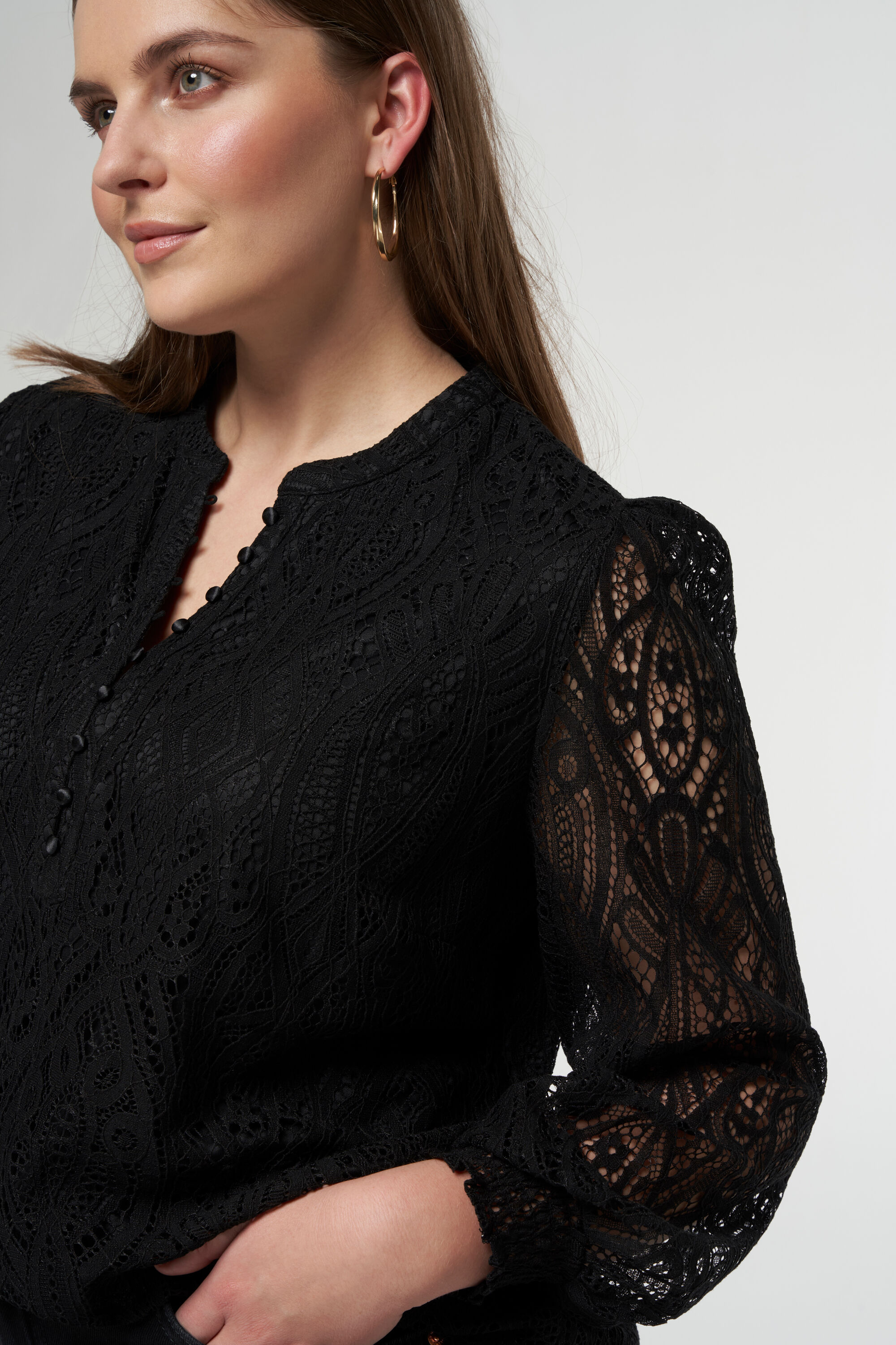 Top met kanten en doorschijnende mouwen image number 4