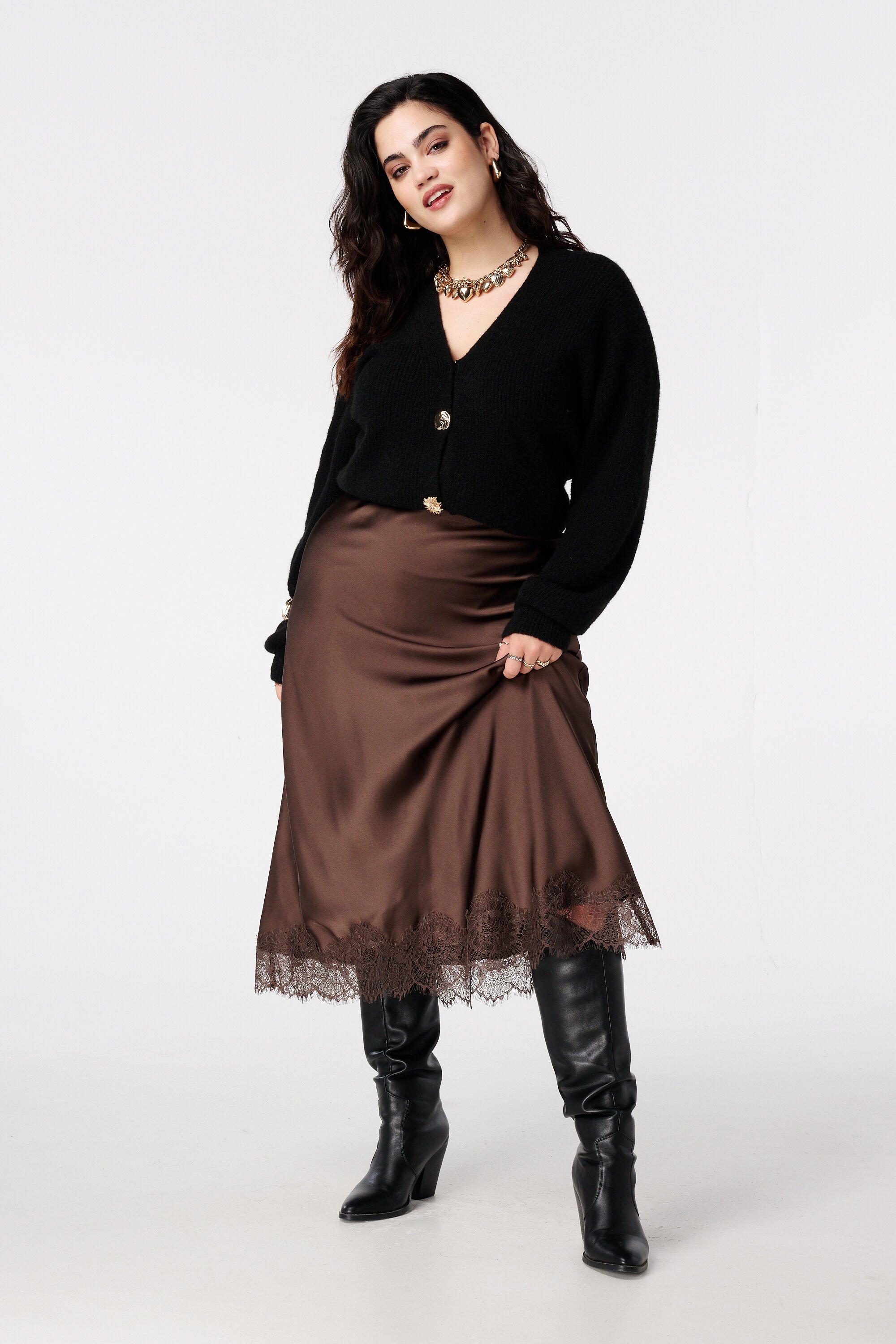 Satijnen rok met kant detail