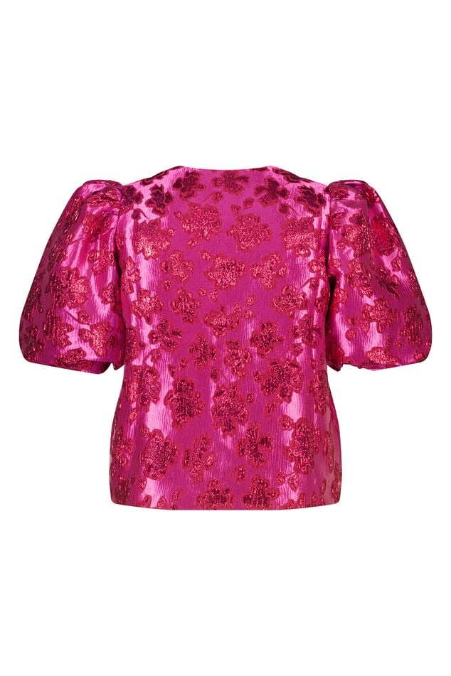 Glitter jacquard top met pofmouwen image number 2