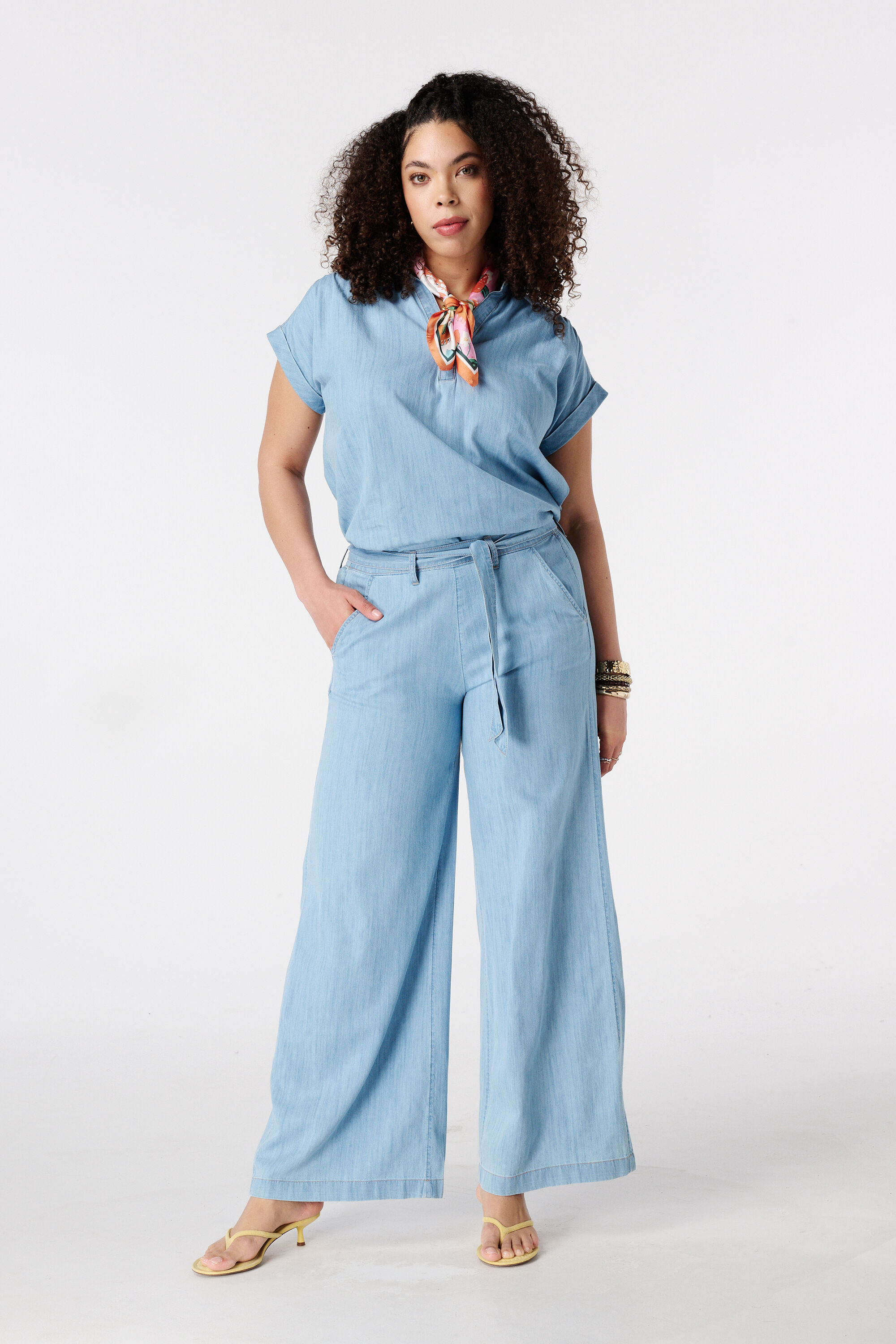 Wide leg denim broek