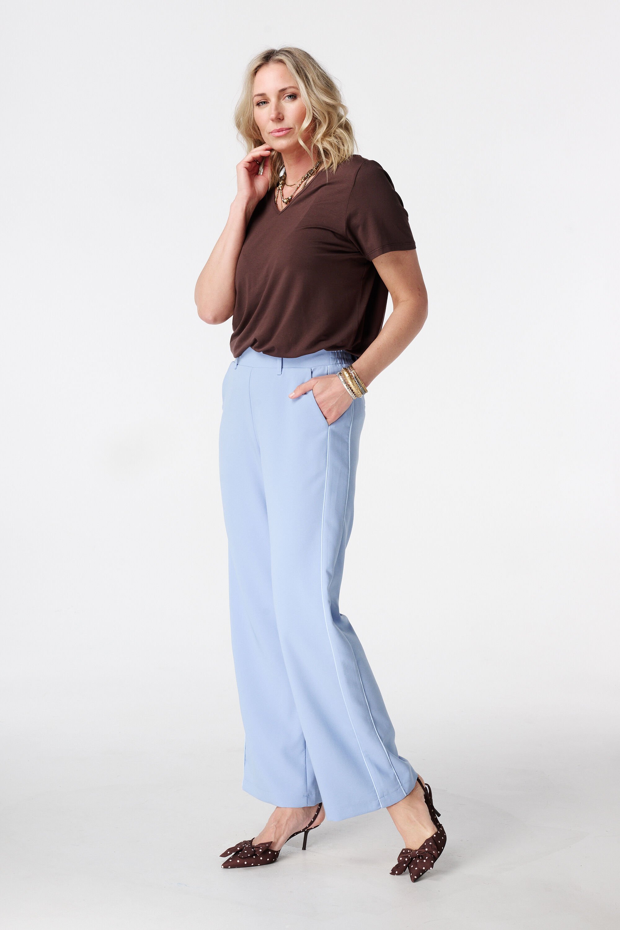 Wide-leg pantalon met zijstreep